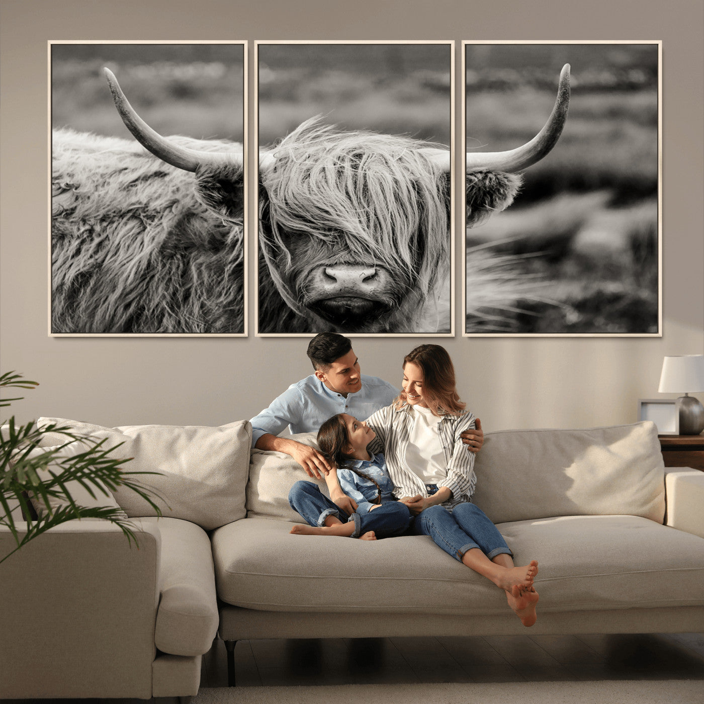 67365-MGV-FC-60X30-3P_Natural-Cow Focus Canvas Wall Art Print