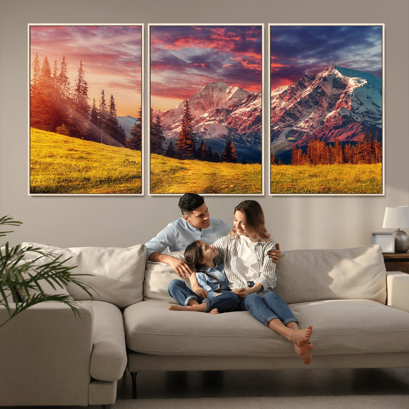 48448-MGV-FC-60X30-3P_Natural-Mountain and Daylight Red Sunset Wall Art Canvas Print