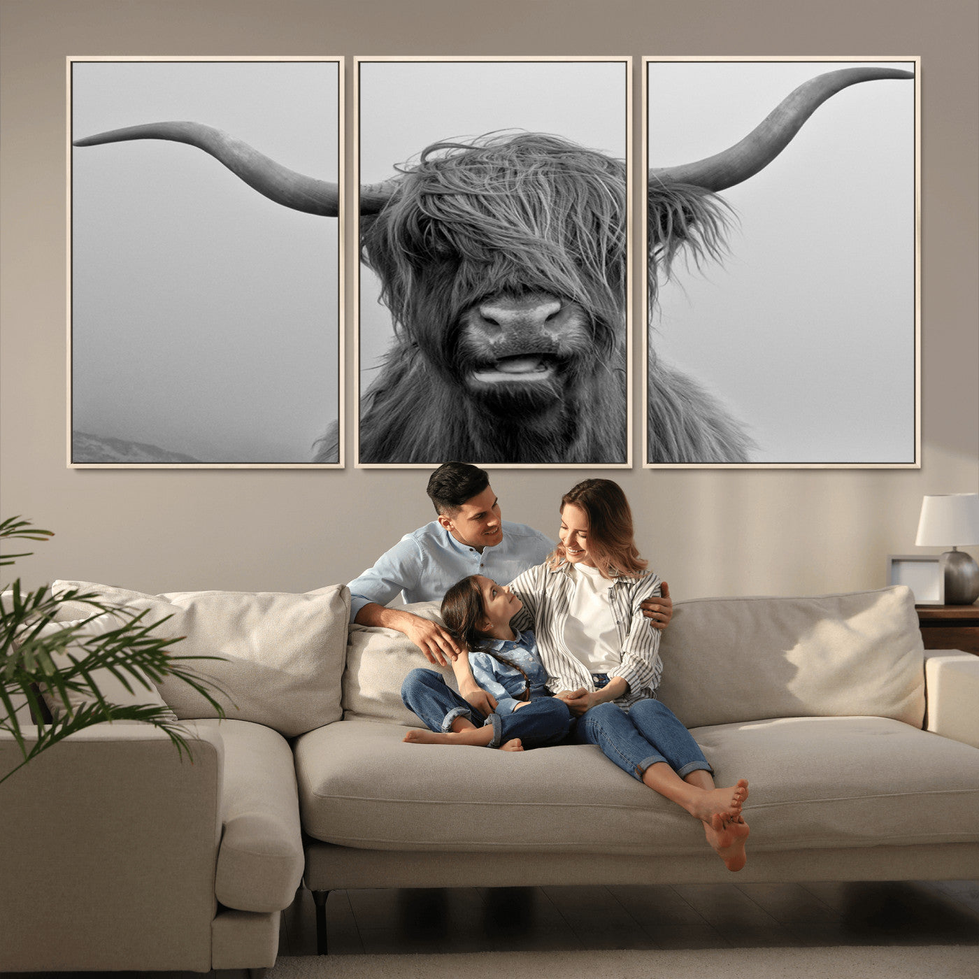 MGV-FC-60X30-3P - Texas Cow Wall Art Canvas, Texas Longhorn Cattle Canvas Print
