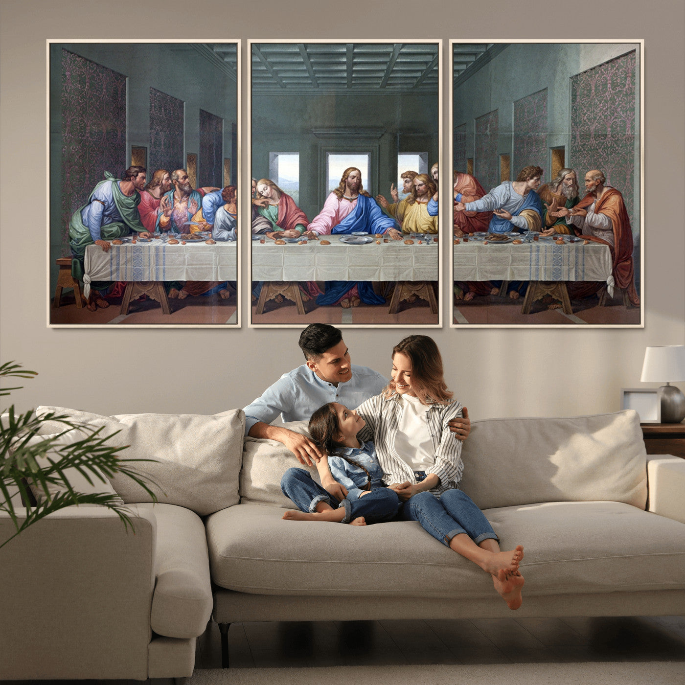 30401-MGV-FC-60X30-3P_Natural-The Last Supper Multi Panel Canvas Wall Art