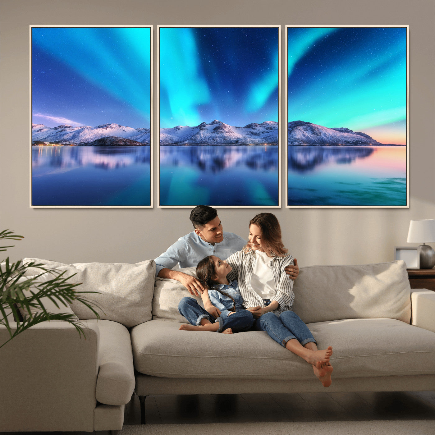 49902-MGV-FC-60X30-3P_Natural-Northern Lights above Mountain Wall Art, Northern Lights Wall Art Canvas Print