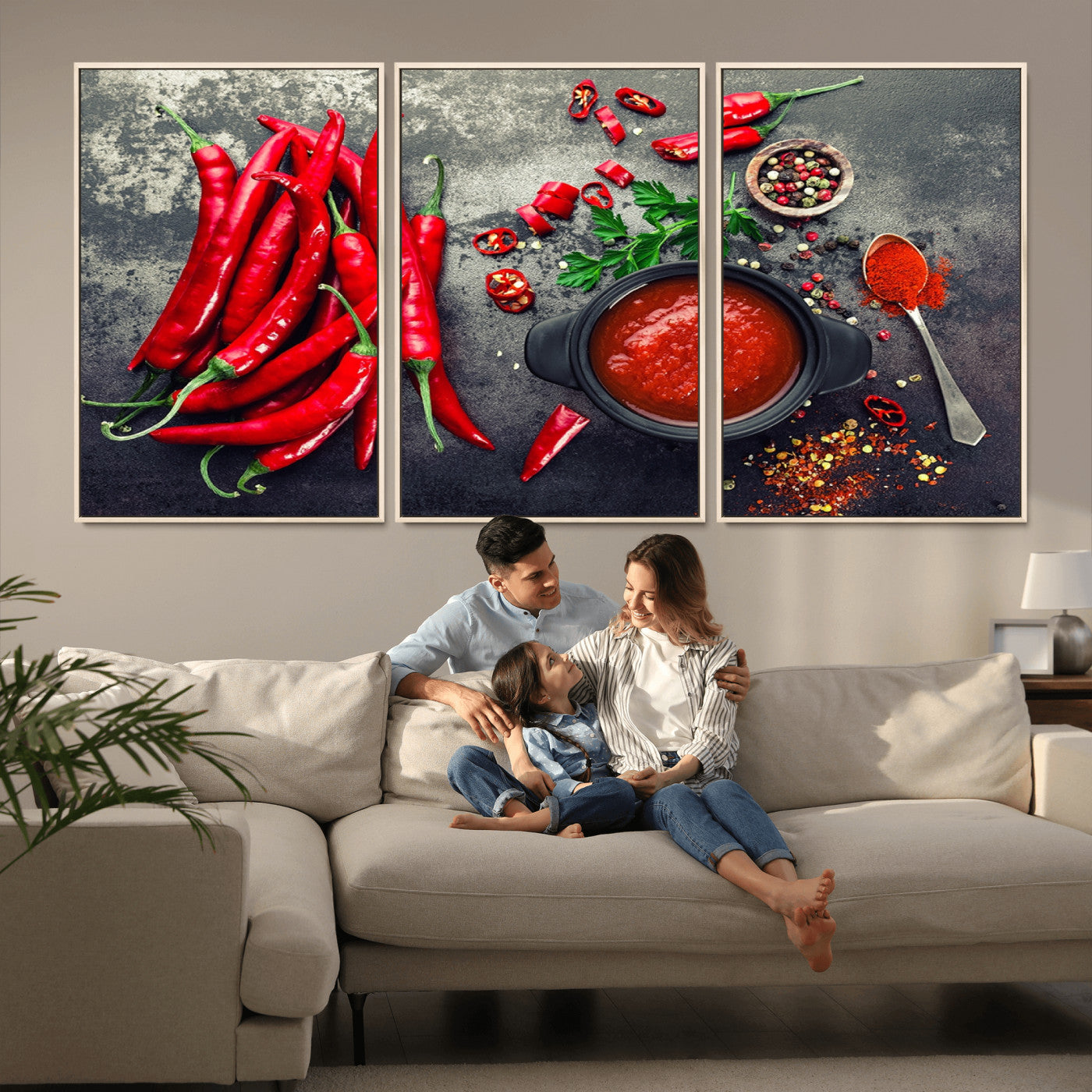 MGV-FC-60X30-3P - Red Pepper Kitchen and Restaurant Wall Wall Art, Red Pepper Kitchen Wall Decor Canvas Print