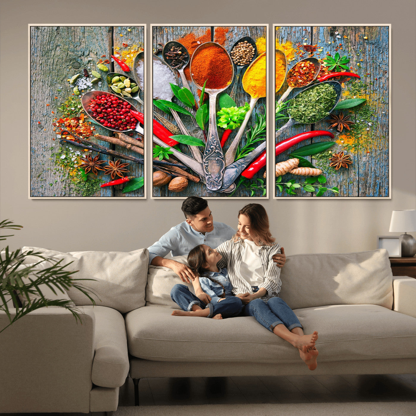 MGV-FC-60X30-3P - Spoonful of Spices Cooking Wall Art Canvas Print - Vibrant Kitchen Decor Triptych – Culinary Art