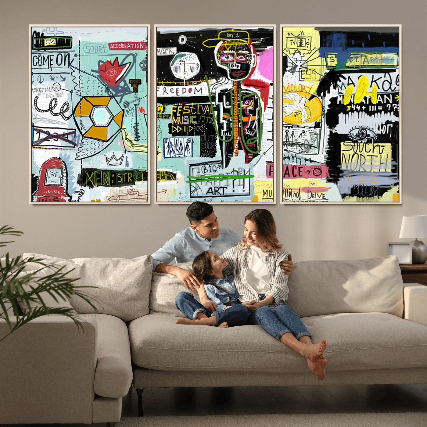 MGV-FC-60X30-3P - Abstract Graffiti Canvas Street Art-Inspired Graffiti Triptych Canvas – Modern Abstract Wall Art for