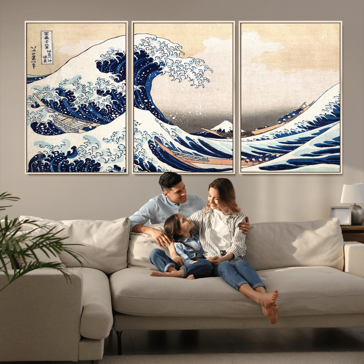 35635-MGV-FC-60X30-3P_Natural-Wall Art Kanagawa Canvas Artwork Abstract Print
