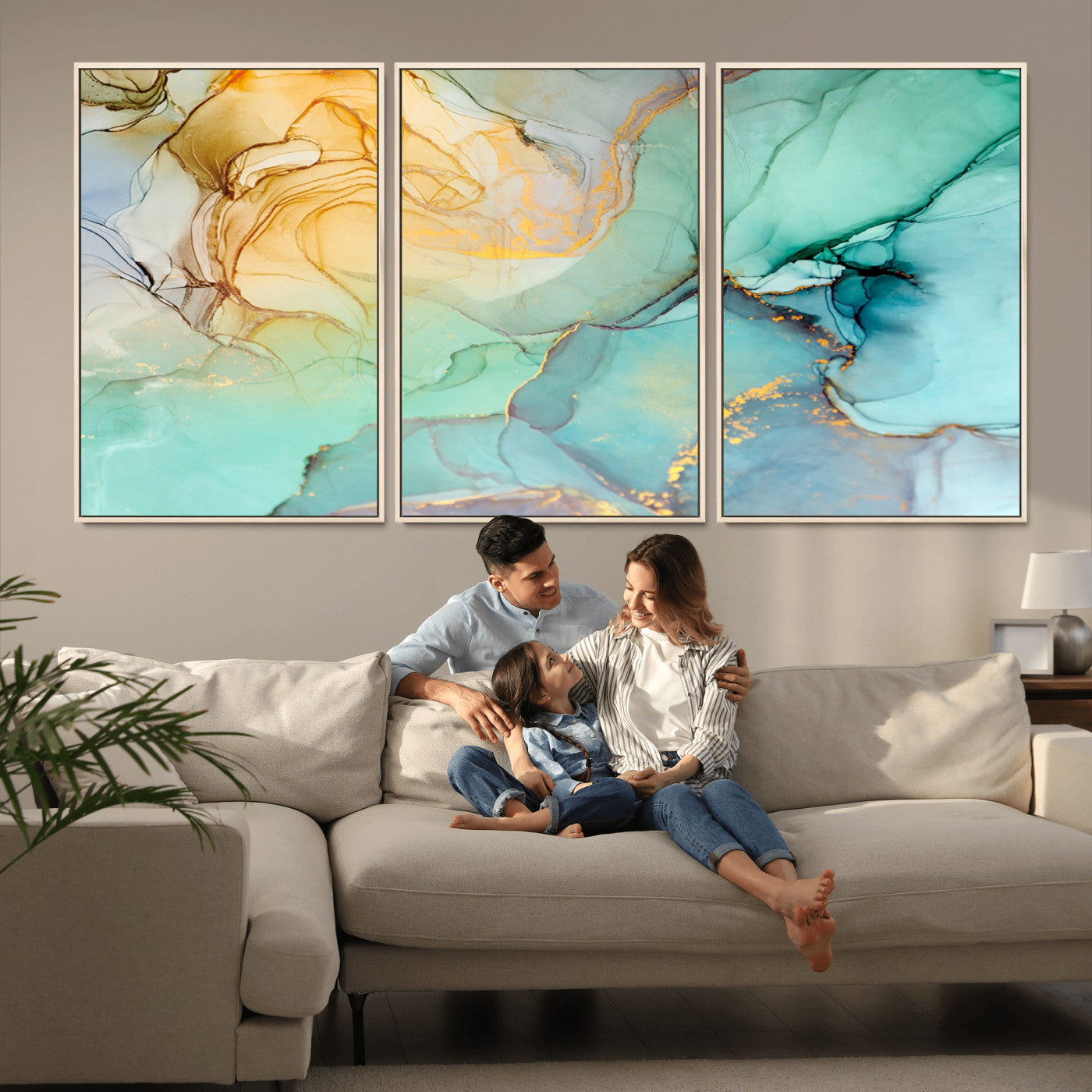 47242-MGV-FC-60X30-3P_Natural-Green Marble Fluid Effect Wall Art Abstract Canvas Wall Art Print