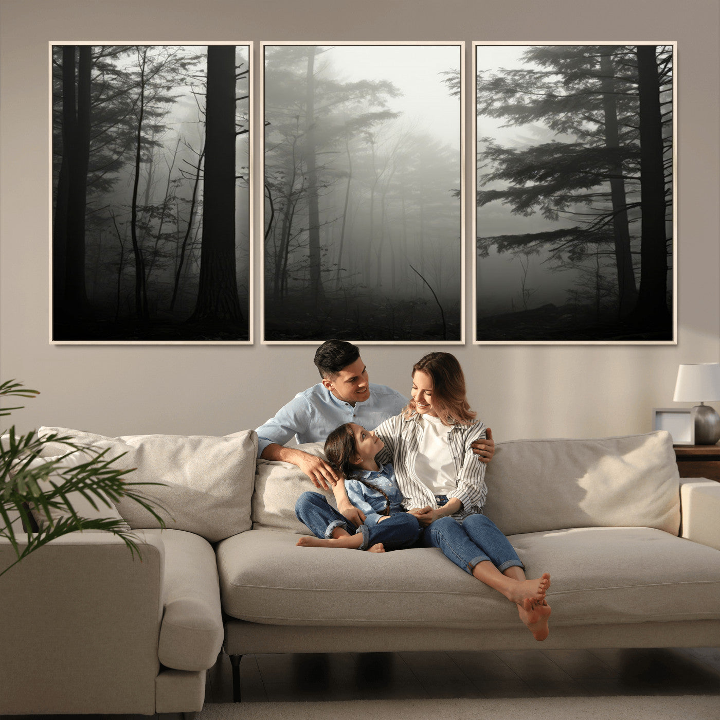 MGV-FC-60X30-3P - Misty Forest Wall Art Premium Canvas Print a Foggy and Serene Atmosphere - Nature Wall Art