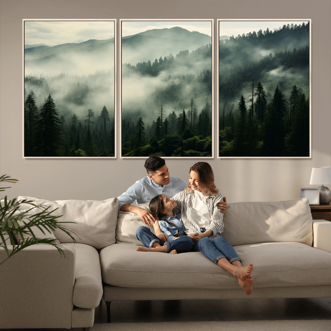 MGV-FC-60X30-3P - Captivating Misty Forest Wall Art Premium Canvas Print a Foggy and Serene Atmosphere