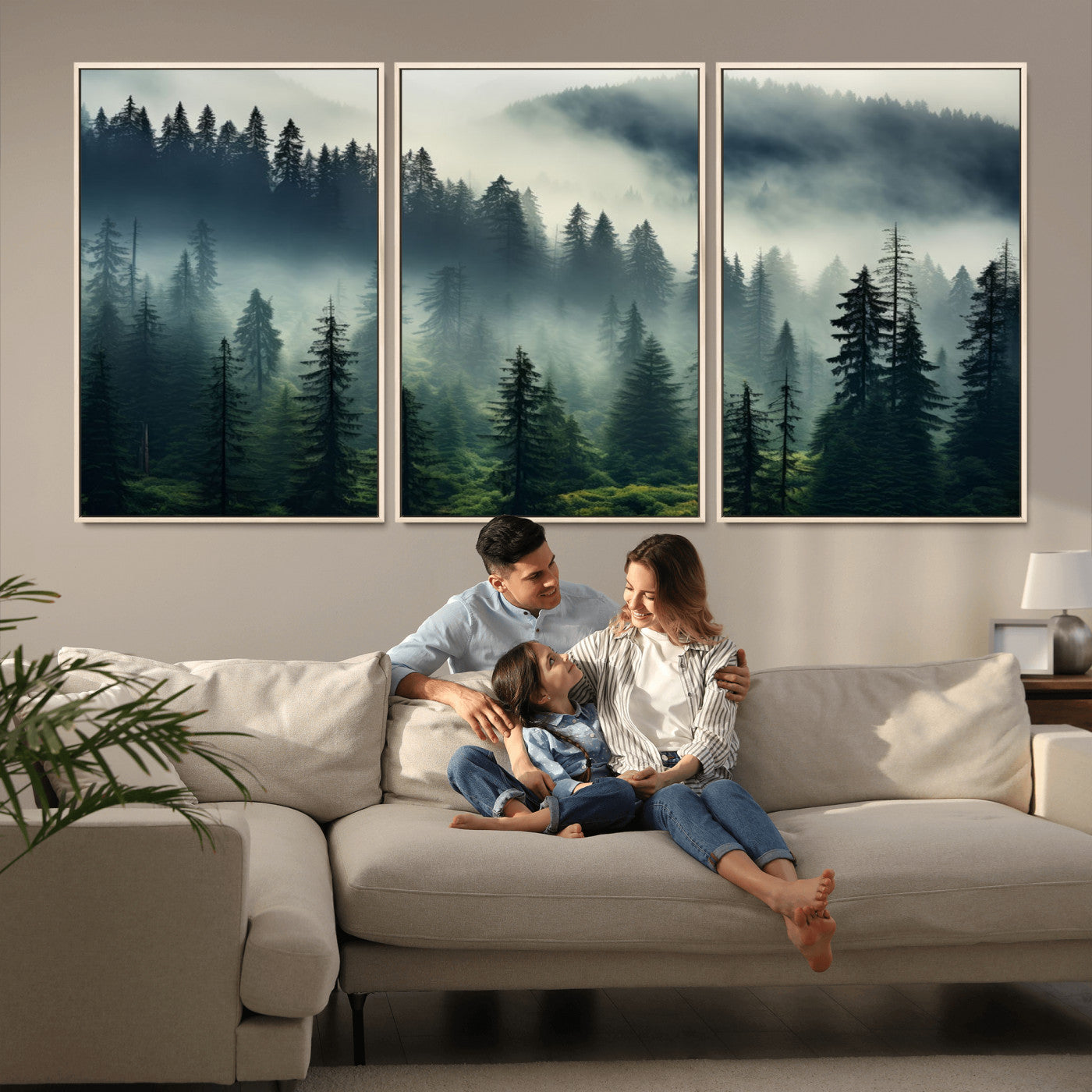 48606-MGV-FC-60X30-3P_Natural-Captivating Misty Forest Wall Art Premium Canvas Print a Foggy and Serene Atmosphere