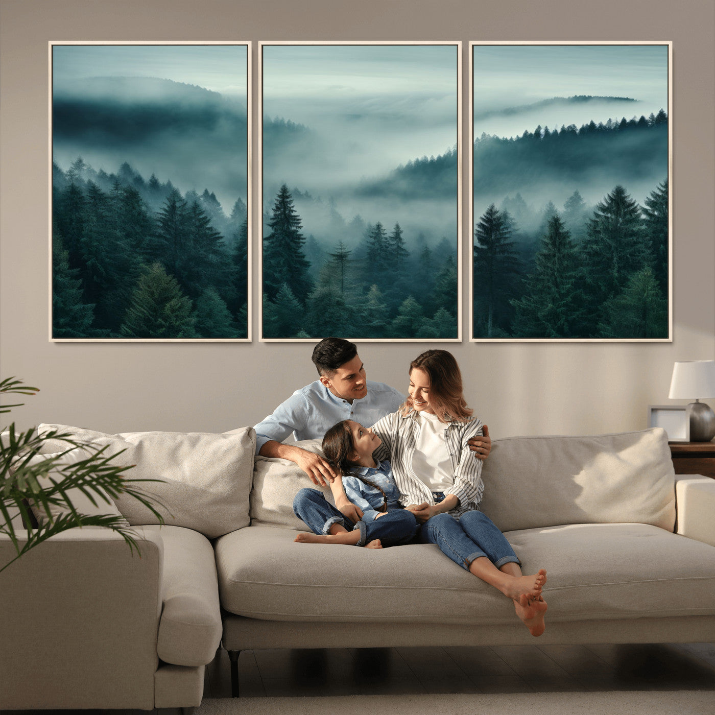 MGV-FC-60X30-3P - Captivating Misty Foggy Forest Wall Art Premium Canvas Print