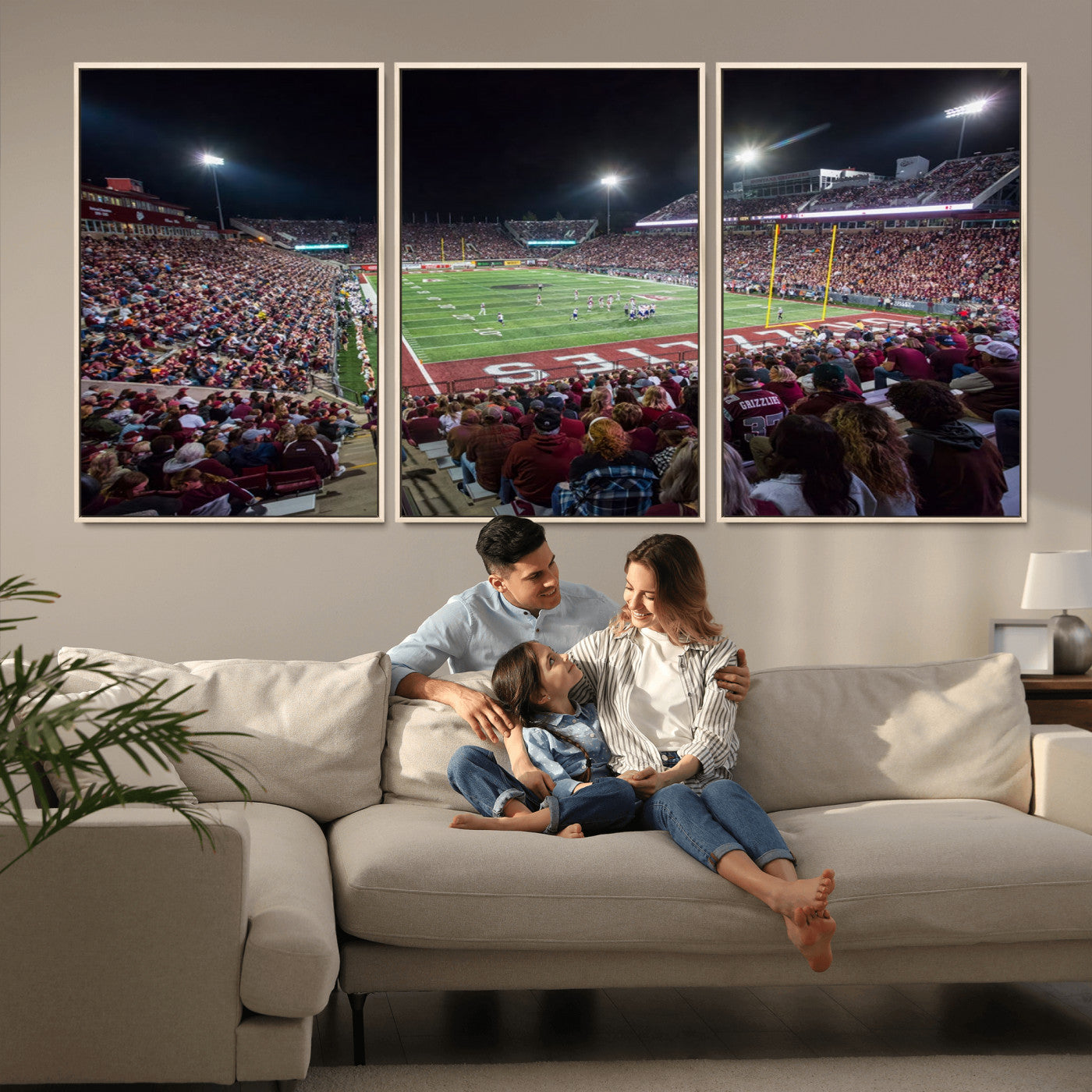 56191-MGV-FC-60X30-3P_Natural-American Football Wall Art Canvas Print, Stadium Sport Wall Art Print