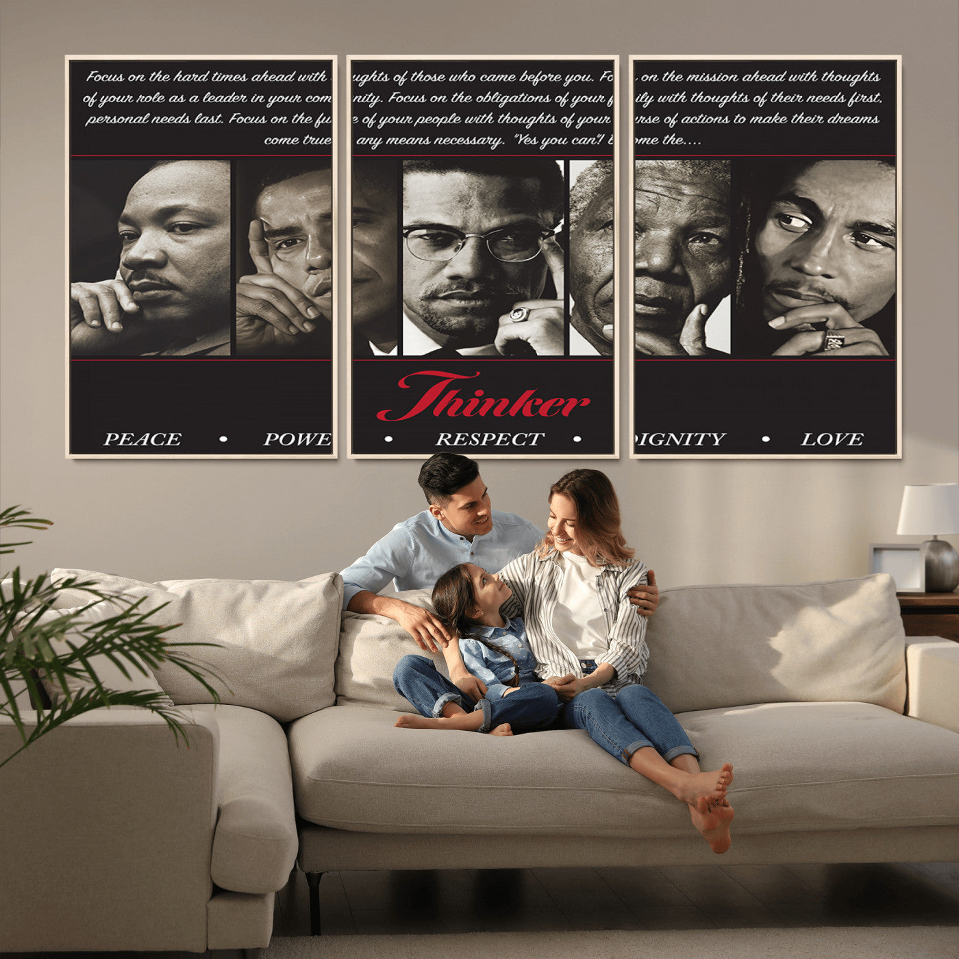 MGV-FC-60X30-3P - Thinkers of Wall Art Canvas Print - Inspirational Wall Art Featuring Icons of Peace, Power, and
