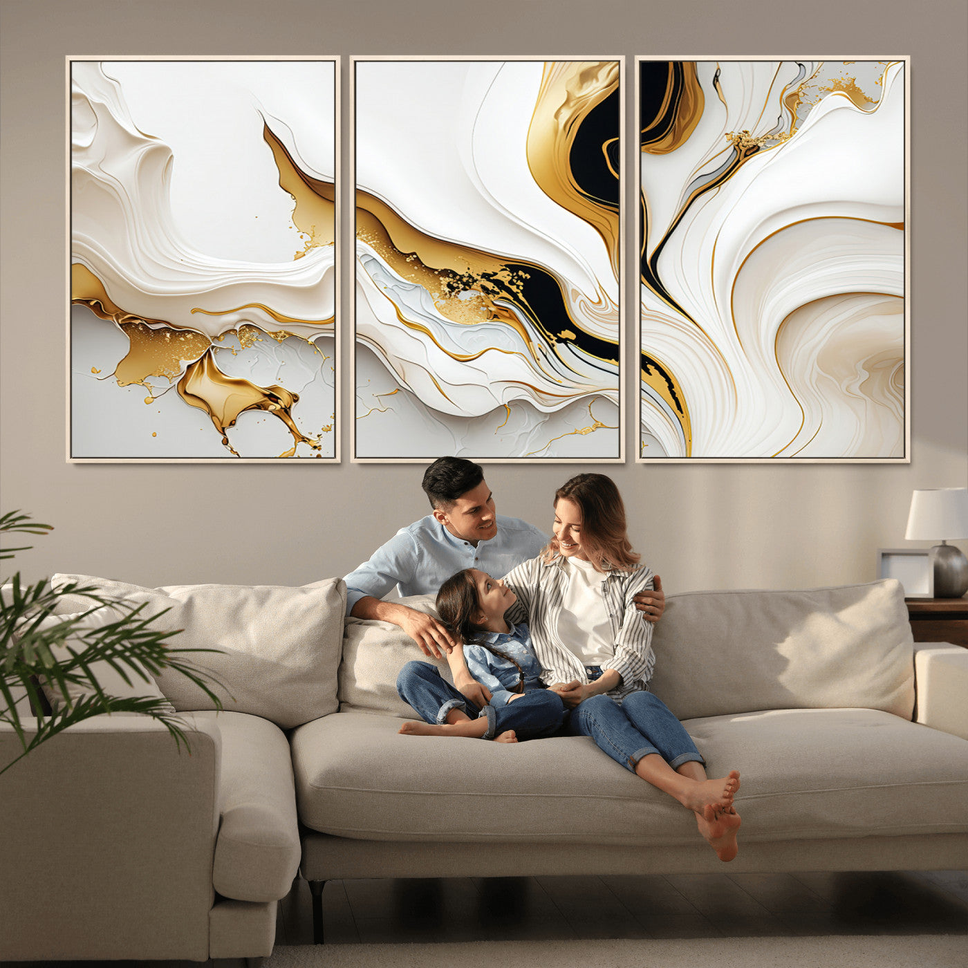 -Gold Waves on Pure White Canvas – Gold Abstract Art for Modern Interiors | Wall Art Canvas, Framed &