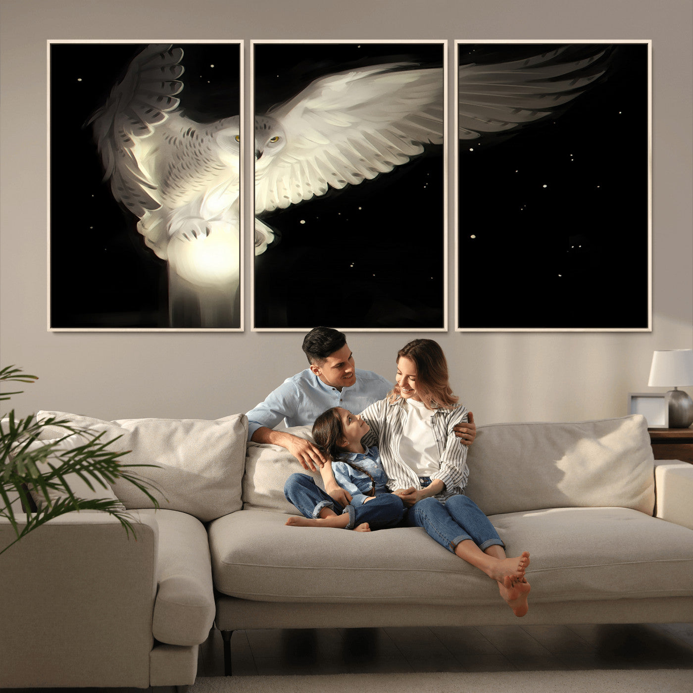 MGV-FC-60X30-3P - Night Owl Art -  Illuminating the Darkness – Unique Animal-Inspired Wall Art for Modern Decor |