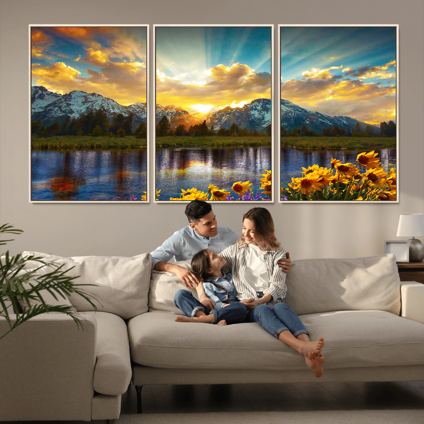 MGV-FC-60X30-3P - Grand Teton Park Amazing Mountain Landscape Sunset Wall Art Canvas Print