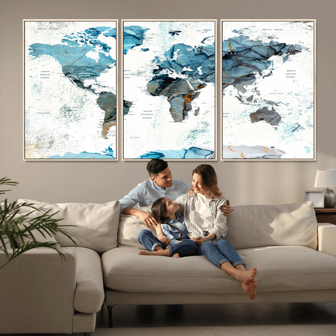 MGV-FC-60X30-3P - Push Pin World Map Canvas Print – Framed Wall Art for Couples to Track Their Travels – Anniversary