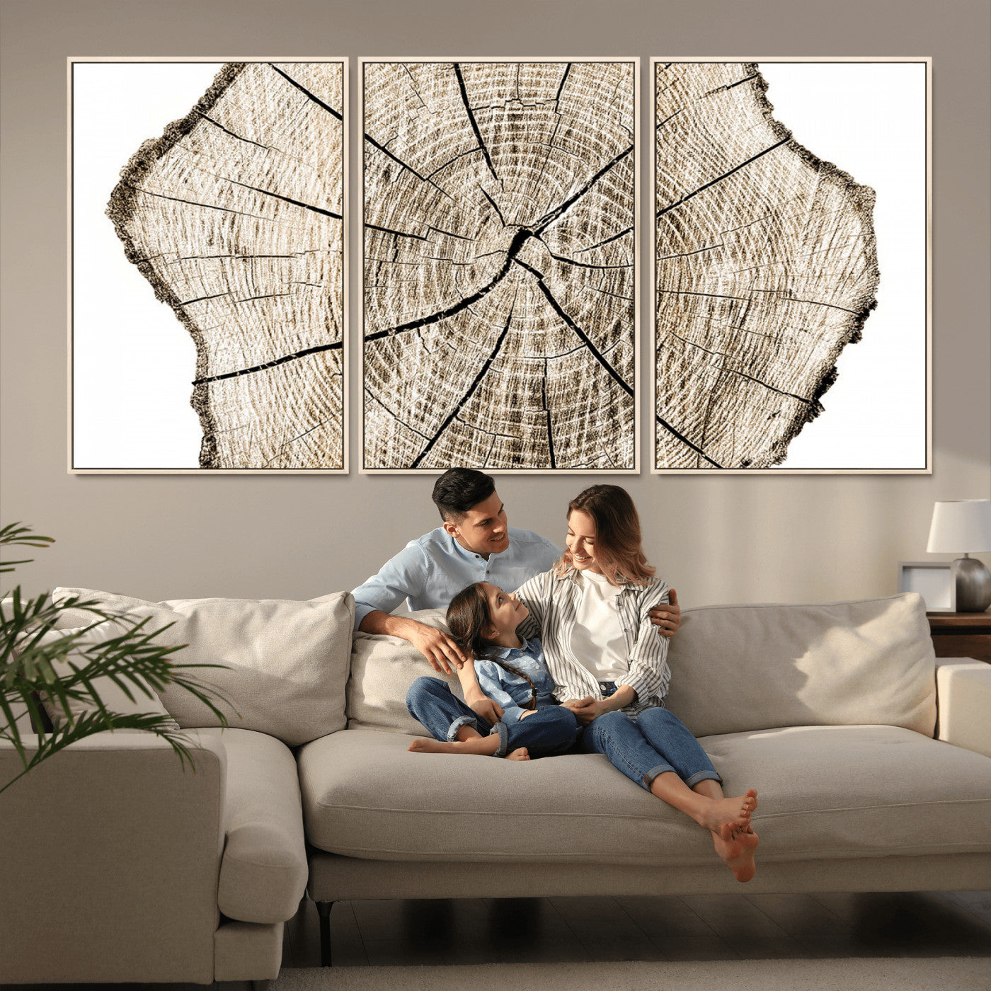 MGV-FC-60X30-3P - Abstract Wood Tree Ring Wall Art - Ready to Hang Minimalist Wooden Design for Rustic & Contemporary