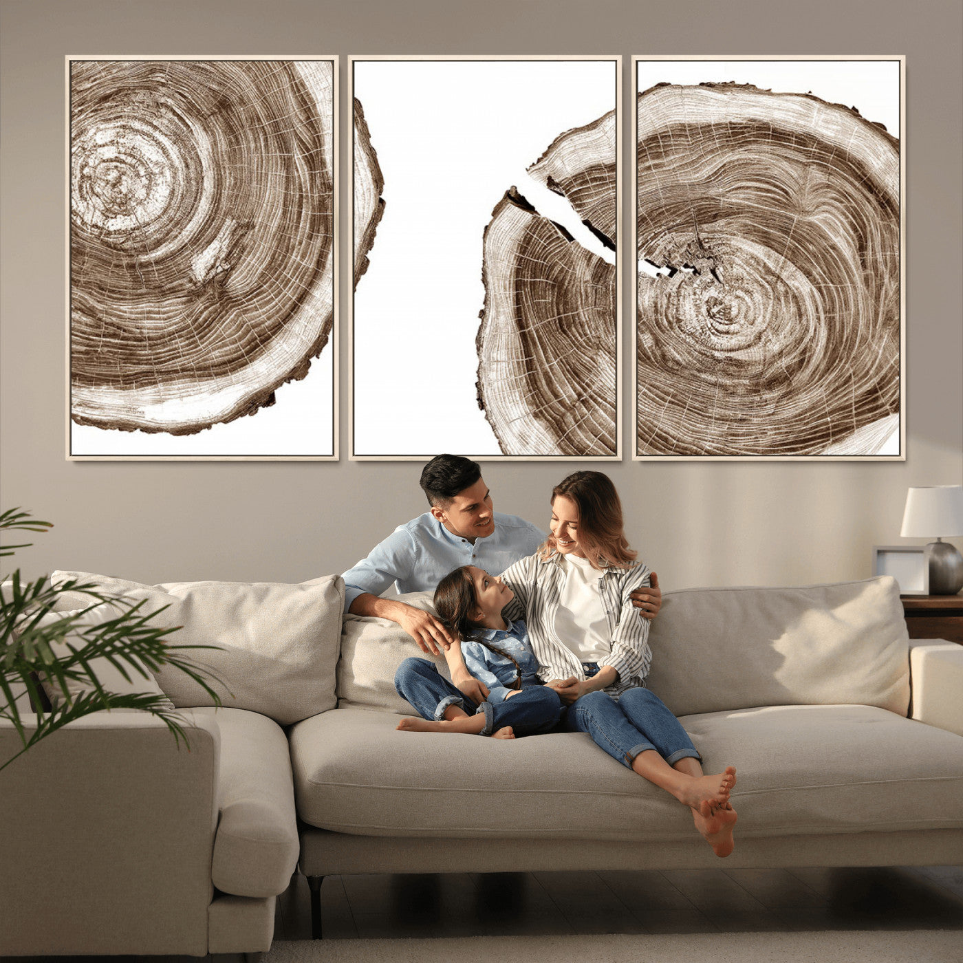 MGV-FC-60X30-3P - Wood Tree Ring Wall Art Canvas Prints, Tree Rings – Minimalist Black and White Wood Art | Triptych