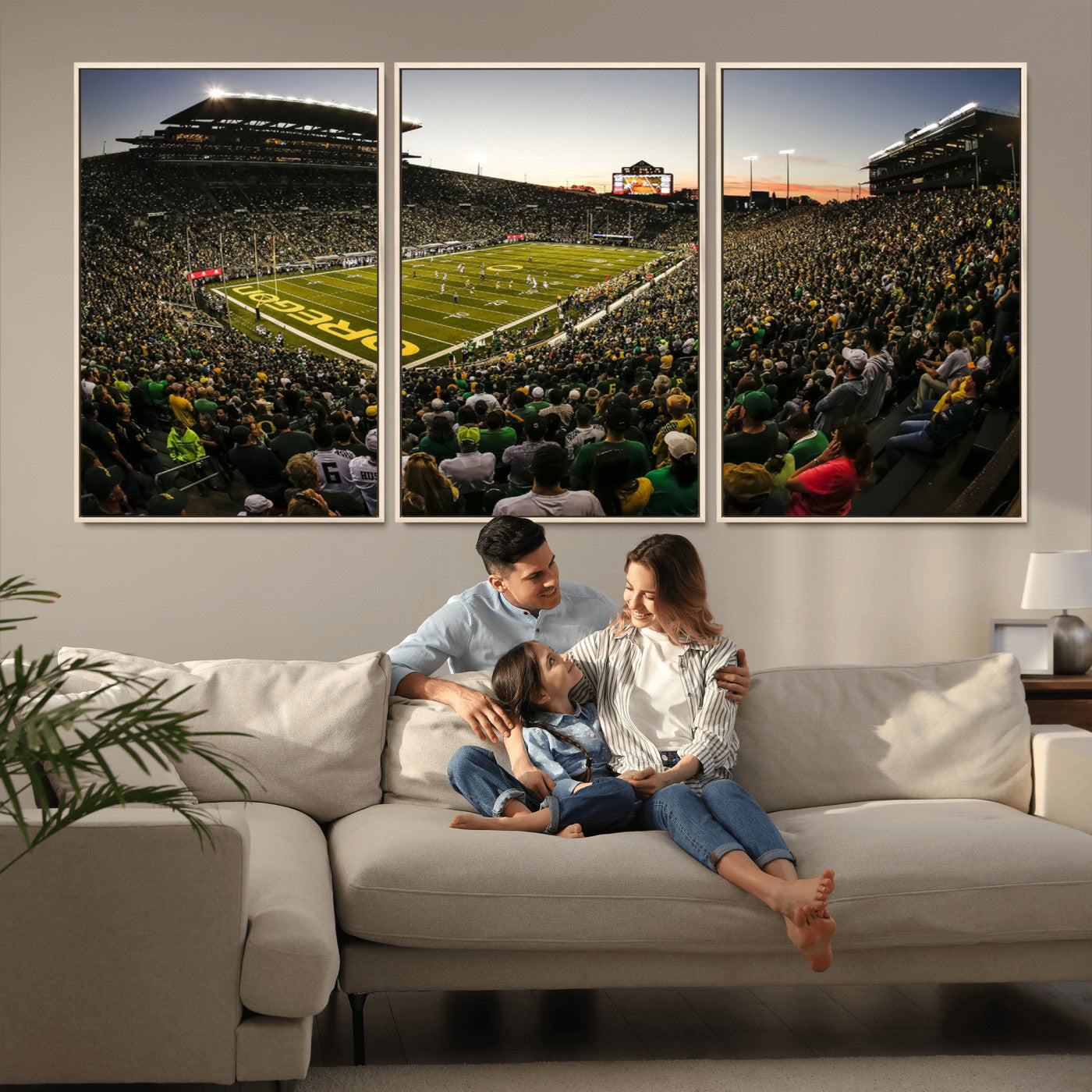MGV-FC-60X30-3P - Oregon Stadium Canvas Wall Art - Captivating Game Day Scene at Autzen Stadium, Oregon Ducks Football