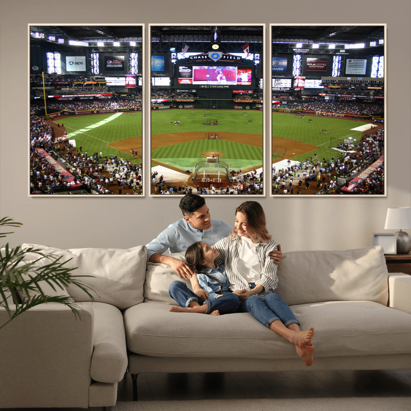 MGV-FC-60X30-3P - Arizona Diamondbacks Baseball Team Print - Phoenix Chase Field Baseball Stadium Wall Art Canvas