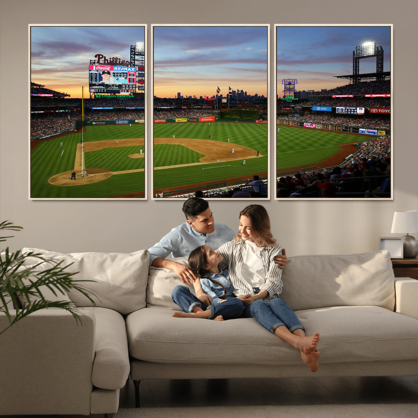 MGV-FC-60X30-3P - Citizens Bank Park Philadelphia Phillies Wall Art Canvas | 3-Panel Canvas Print of Phillies Stadium