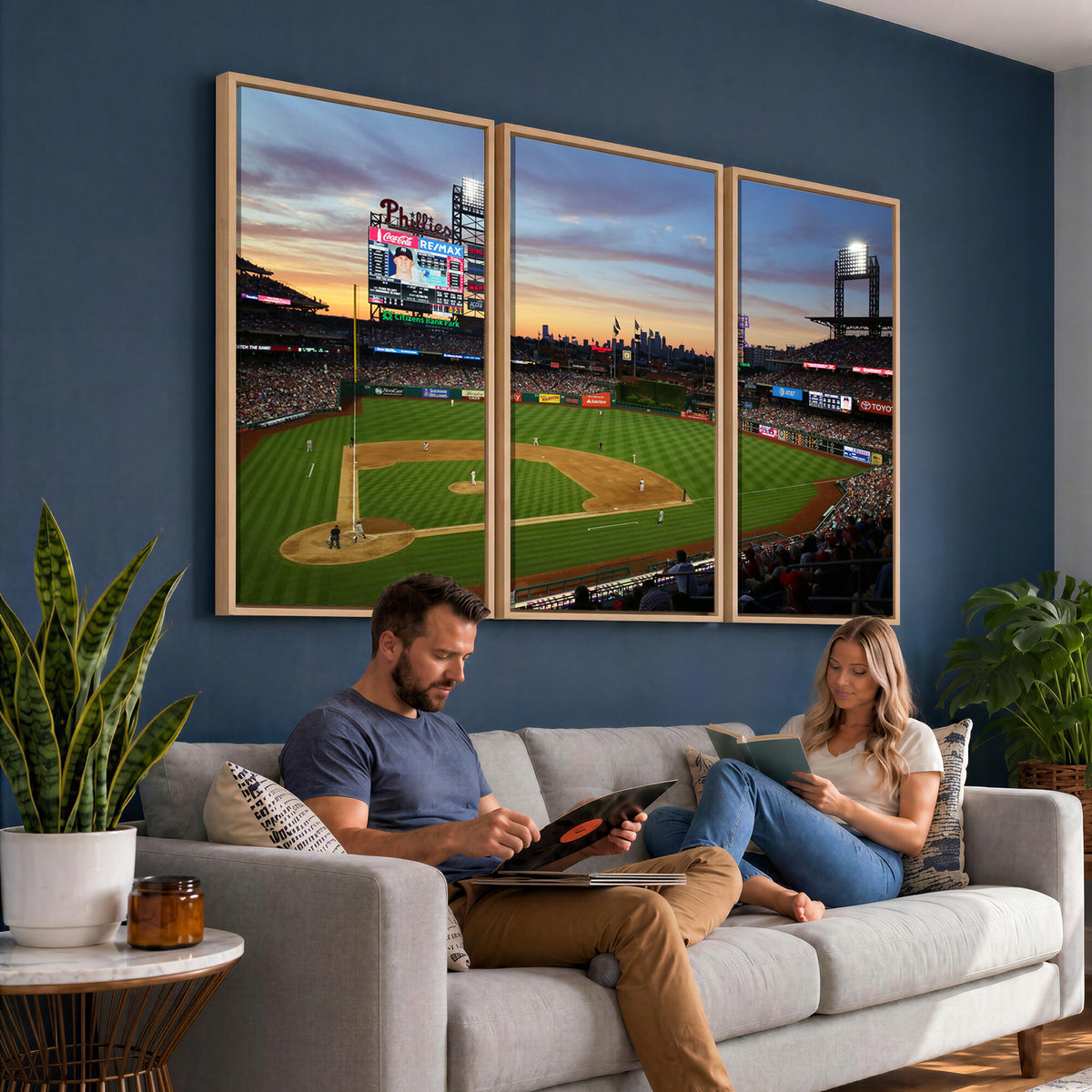 13778-MGV-CV-36X24 - Citizens Bank Park Philadelphia Phillies Wall Art Canvas | 3-Panel Canvas Print of Phillies Stadium