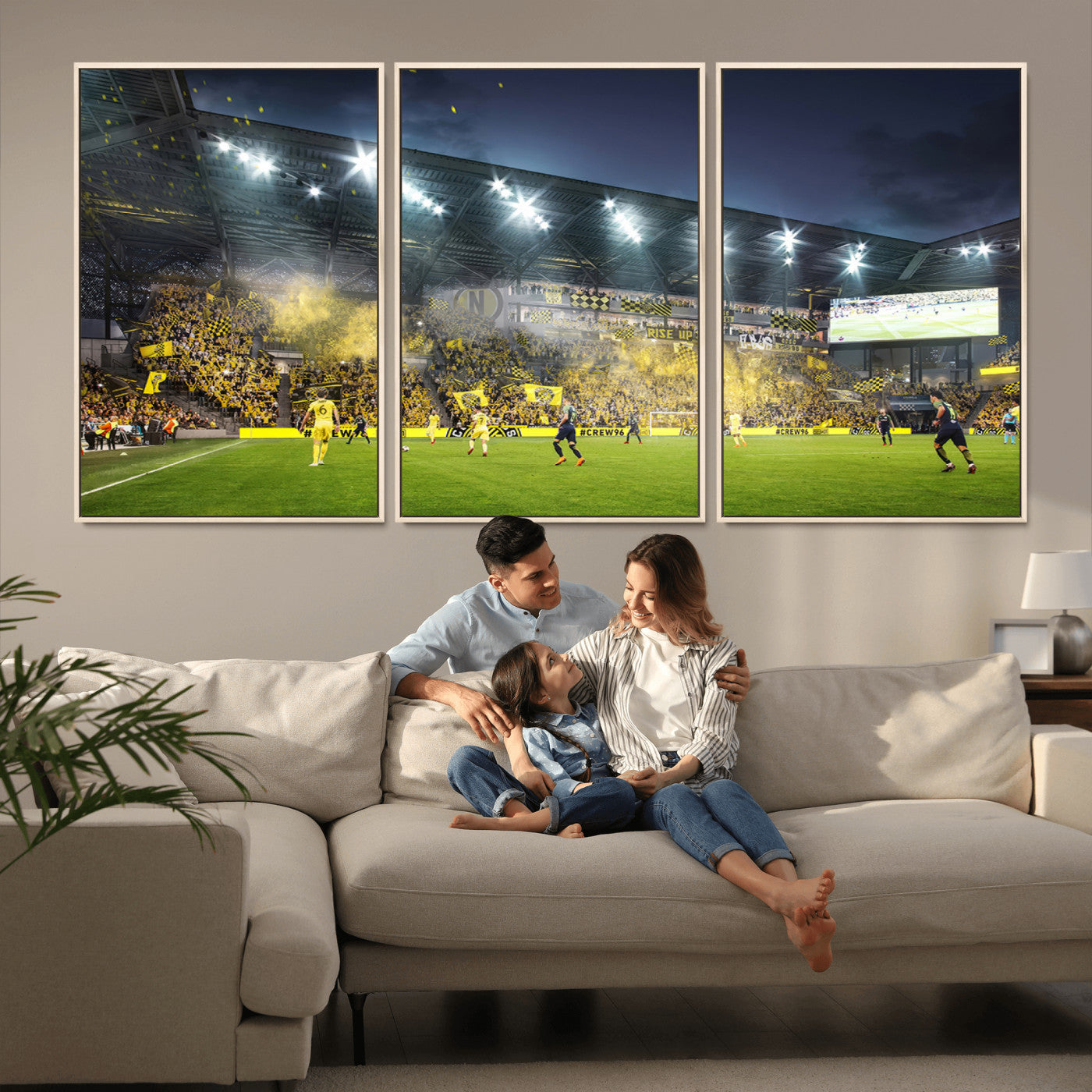 MGV-FC-60X30-3P - Columbus Crew Stadium Match Triple Canvas Wall Art - Dynamic MLS Game Scene Canvas Wall Art