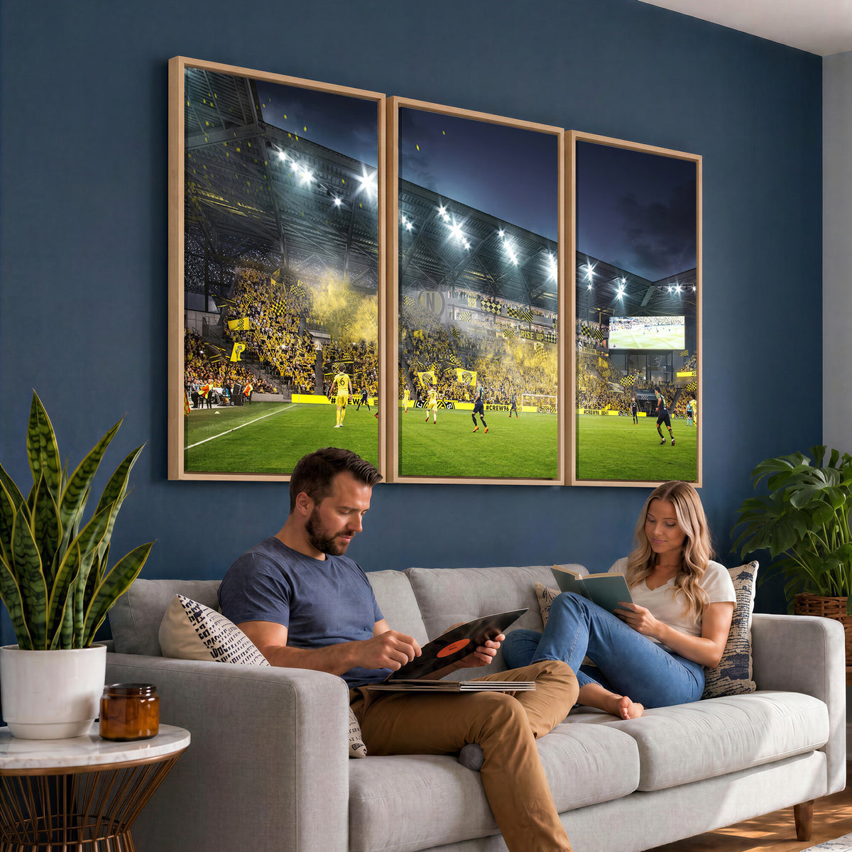 65820-MGV-CV-36X24 - Columbus Crew Stadium Match Triple Canvas Wall Art - Dynamic MLS Game Scene Canvas Wall Art