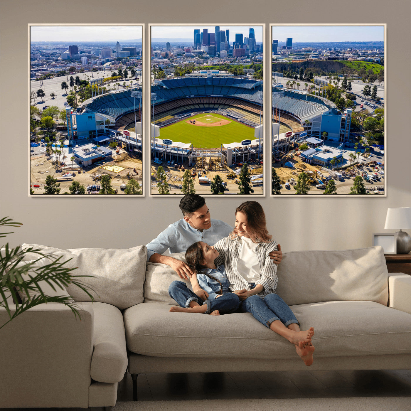 MGV-FC-60X30-3P - Los Angeles Dodgers Dodger Stadium Wall Art Canvas Print - MLB Baseball Stadium, Framed Los Angeles