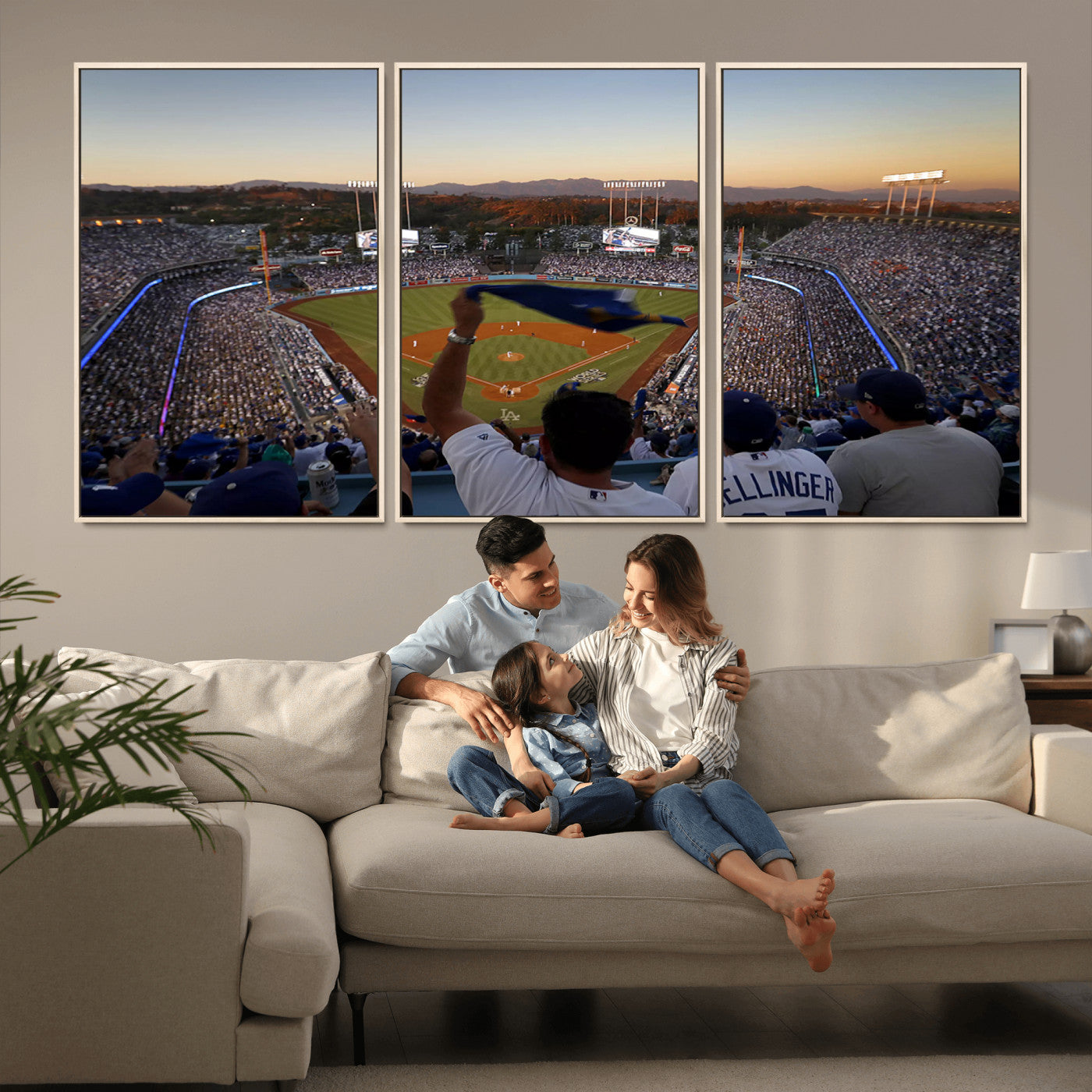 MGV-FC-60X30-3P - Dodger Stadium Sunset Game Triple Canvas Wall Art - Los Angeles Dodgers MLB Match