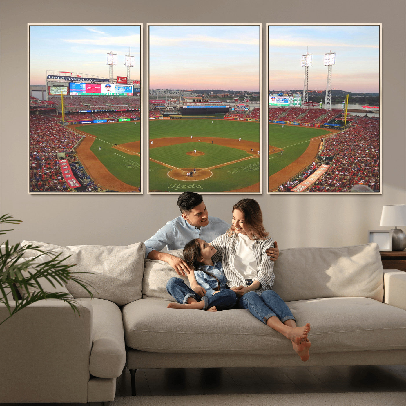 MGV-FC-60X30-3P - Cincinnati Reds Baseball Print Canvas- Cincinnati Great American Ball Park Stadium Wall Art Canvas