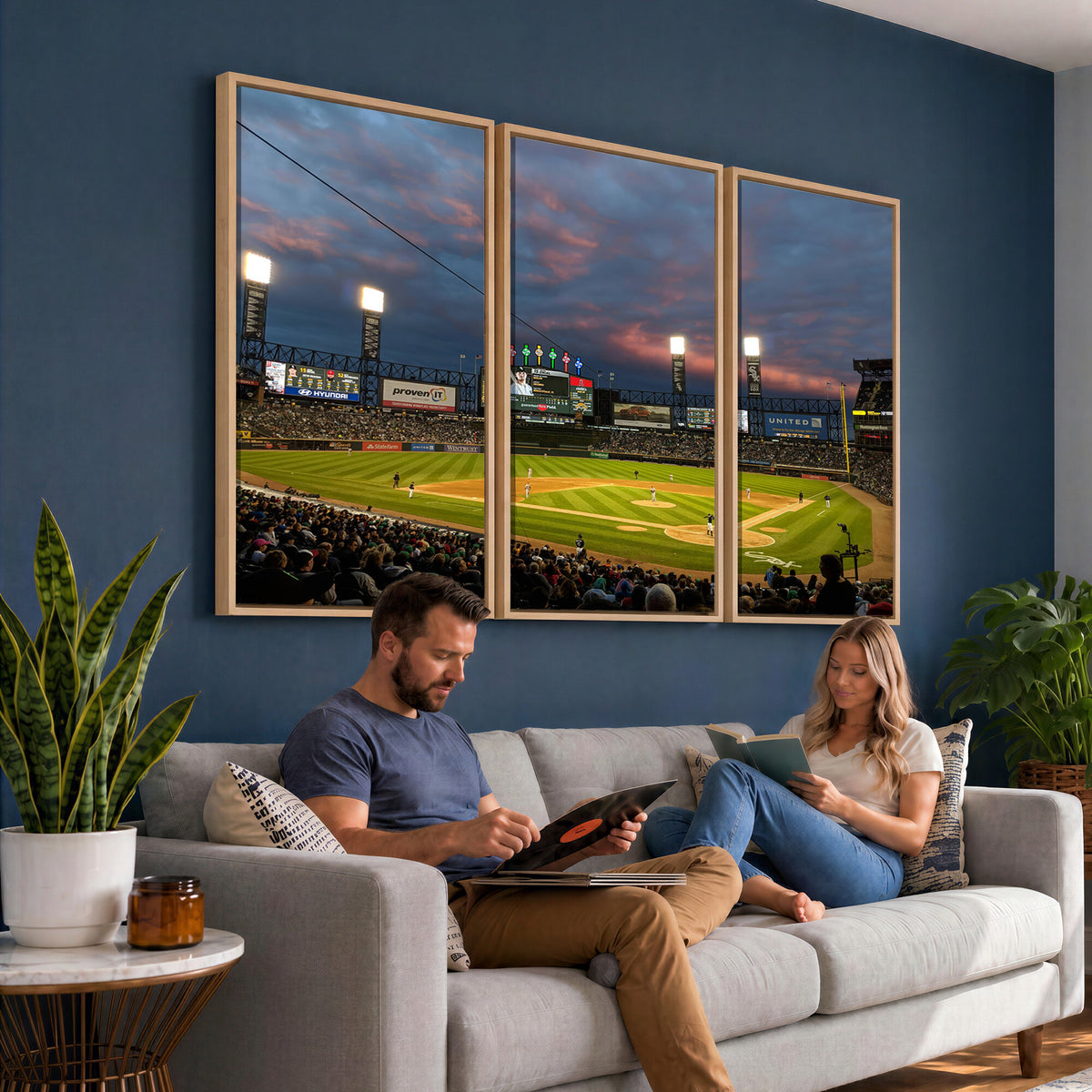 96063-MGV-CV-36X24 - Chicago White Sox Baseball Team Print Canvas, Guaranteed Rate Field, Framed and Ready to Hang