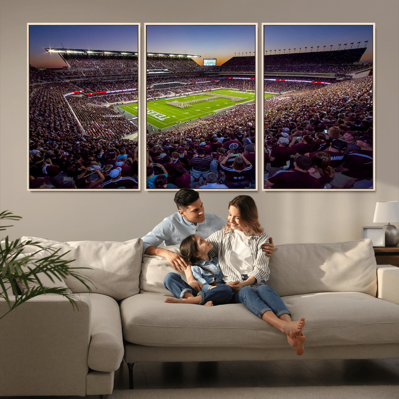 MGV-FC-60X30-3P - Texas A&M University Aggies Football Team Print - College Station Kyle Field Stadium Wall Art Canvas