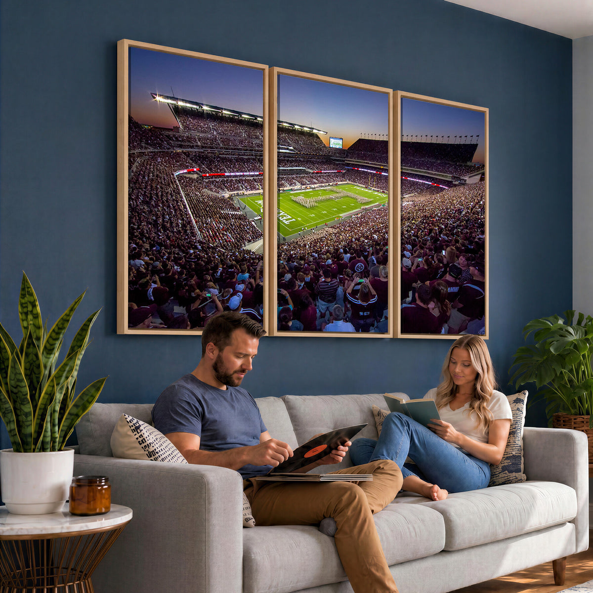 25148-MGV-CV-36X24 - Texas A&M University Aggies Football Team Print, College Station Kyle Field, Framed and Ready to Hang