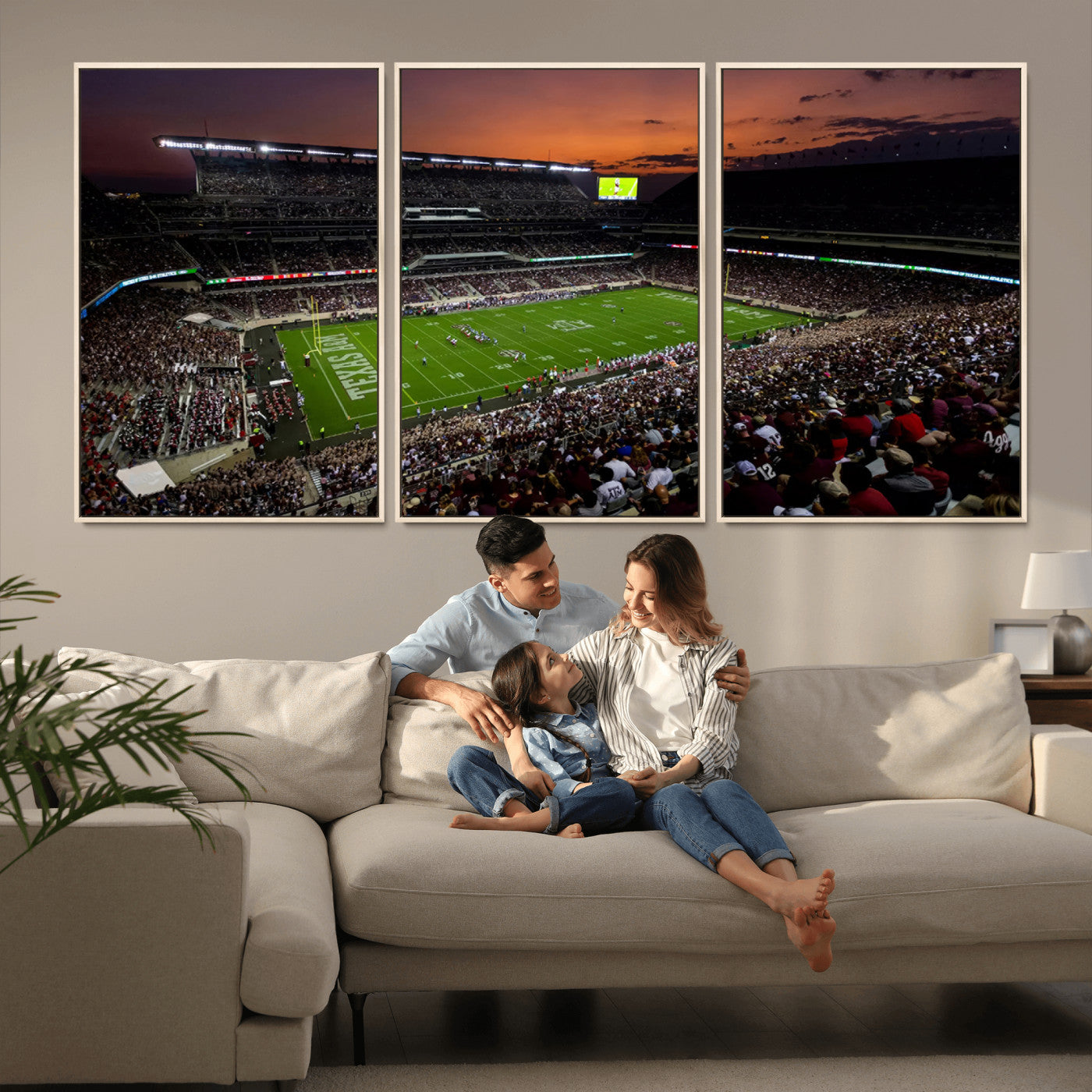 MGV-FC-60X30-3P - Texas A&M Aggies Football Team Print - College Station Kyle Field Stadium Wall Art Canvas Print