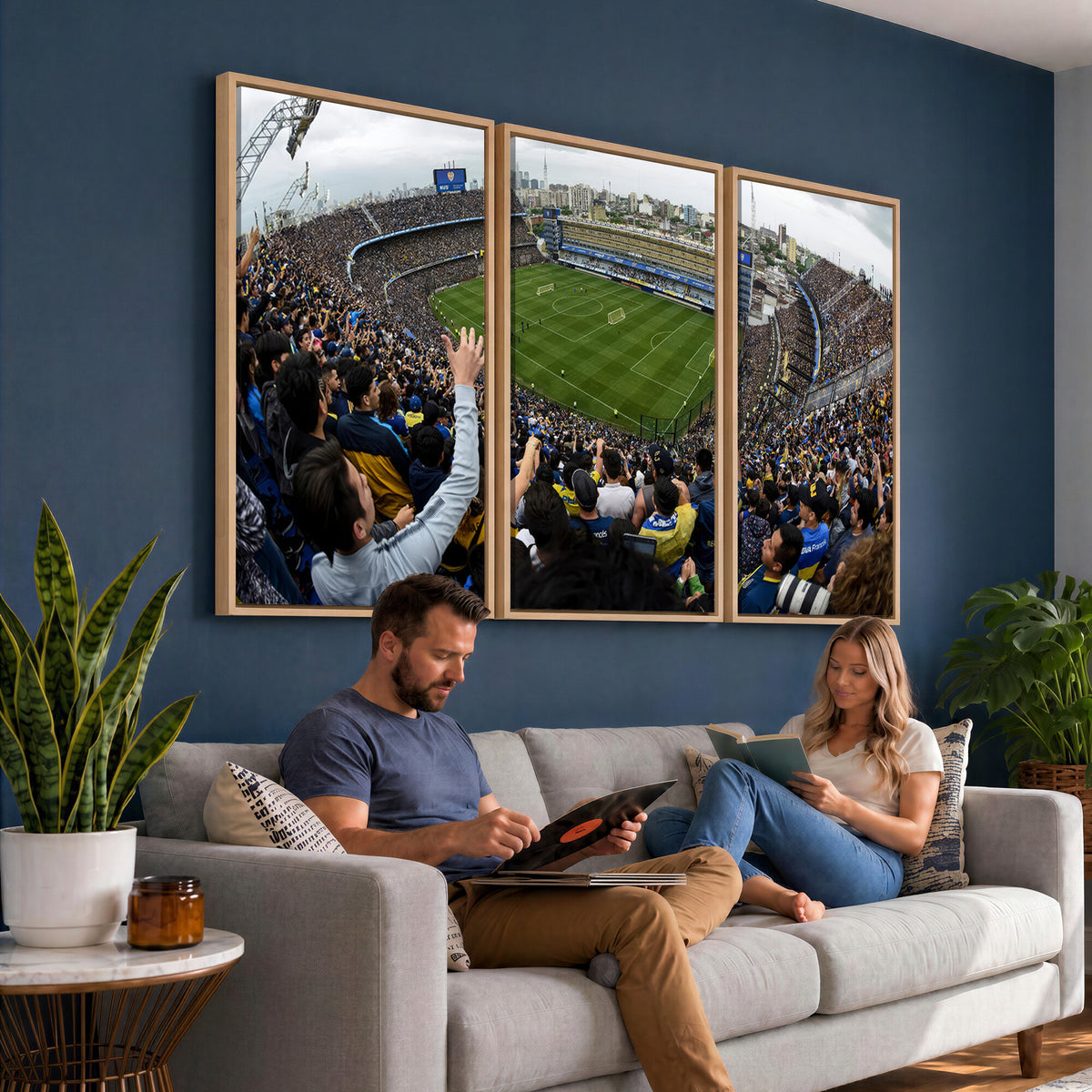 23173-MGV-CV-36X24 - Boca Juniors Soccer Team Print, Buenos Aires Bombonera, Framed and Ready to Hang