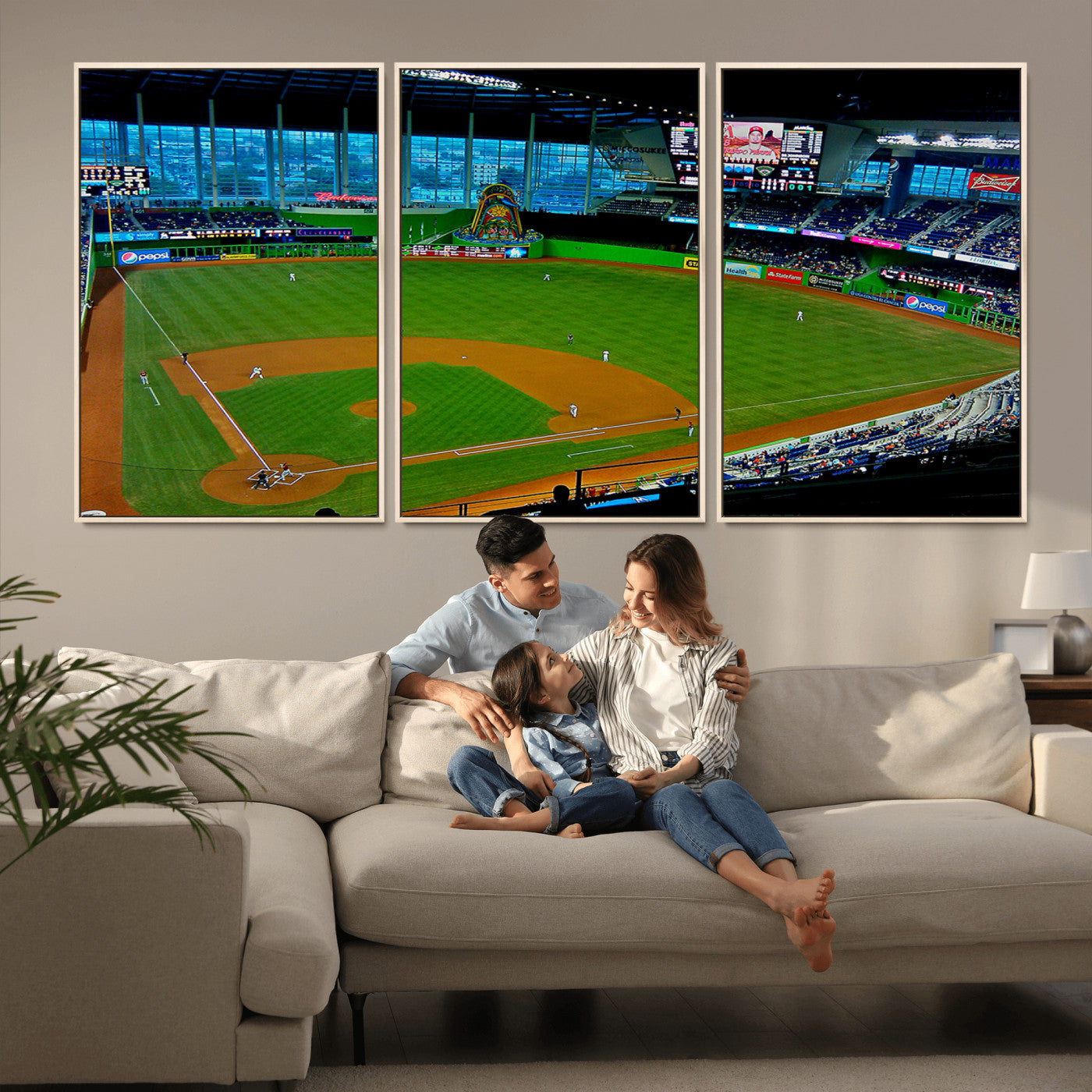 MGV-FC-60X30-3P - Miami Marlins Baseball Team Print - Miami LoanDepot Park Stadium Wall Art Canvas Print