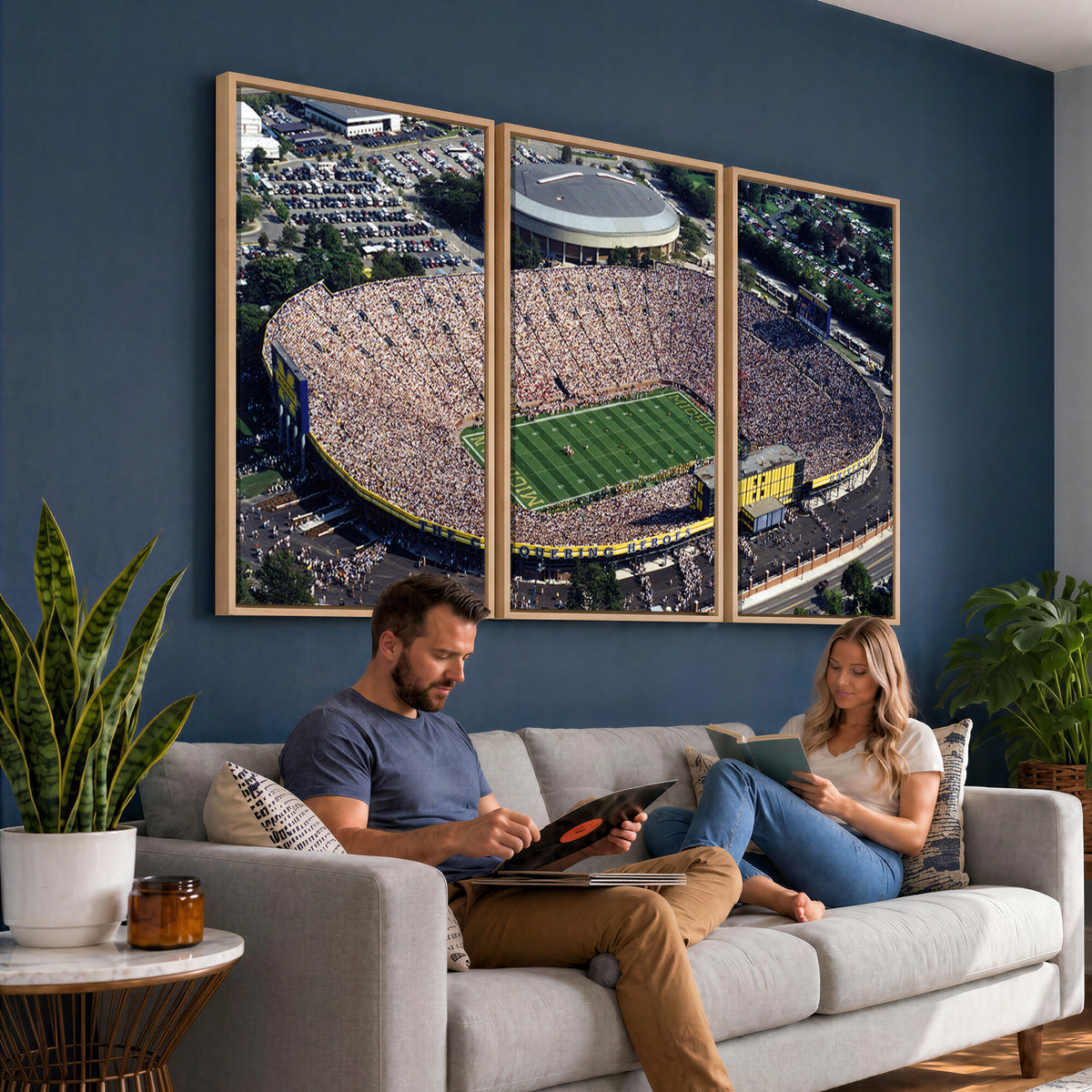 27314-MGV-CV-36X24 - Michigan Wolverines Football Team Print, Ann Arbor Michigan Stadium Wall Art