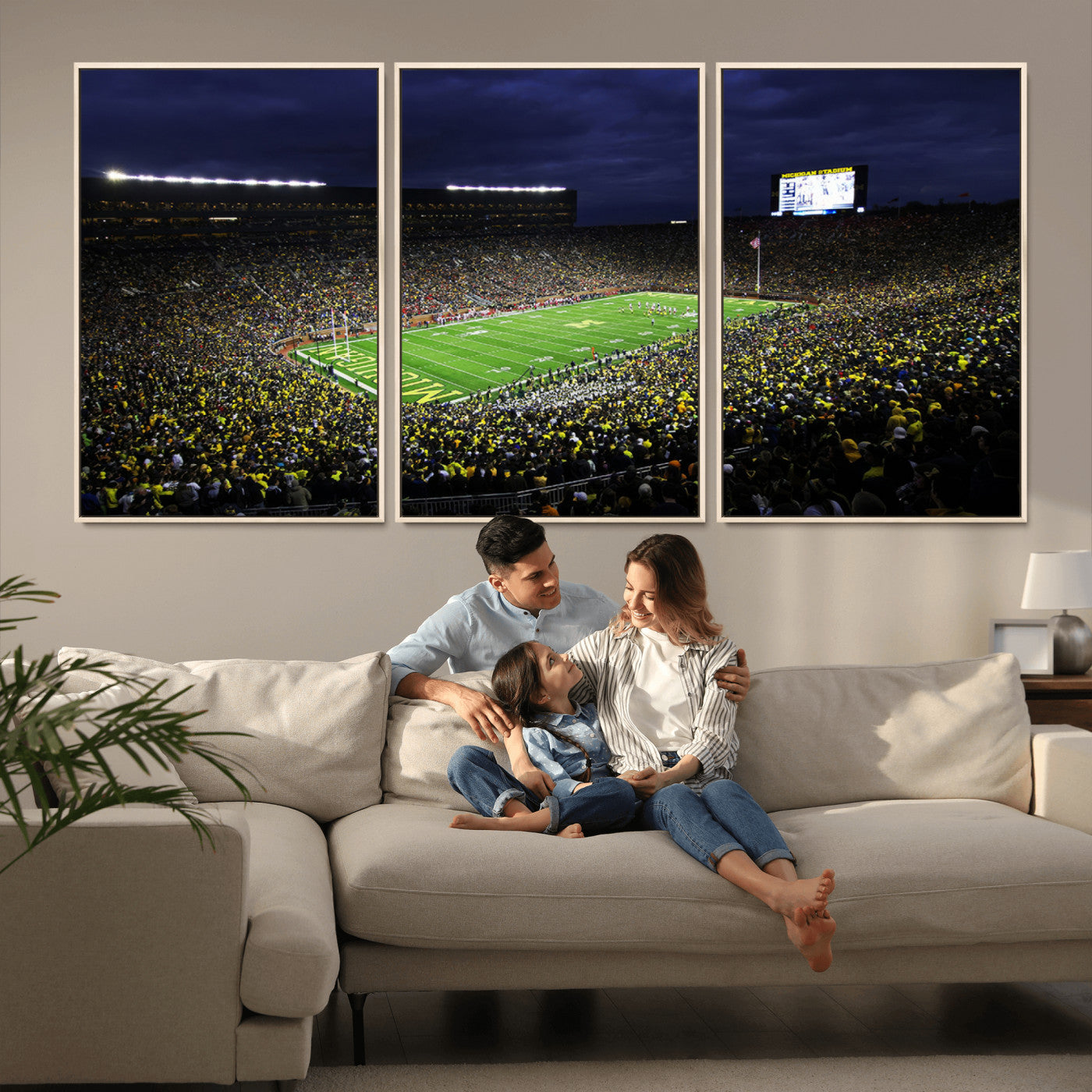 MGV-FC-60X30-3P - Michigan Wolverines Football Canvas Wall Decor, Football Team Print - Ann Arbor Michigan Stadium