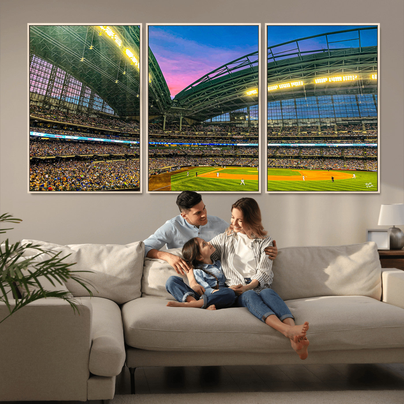 MGV-FC-60X30-3P - Milwaukee Brewers Baseball Team Print Canvas- American Family Field Stadium Wall Art Canvas Print