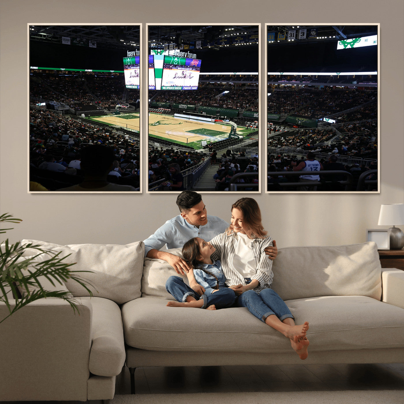MGV-FC-60X30-3P - Milwaukee Bucks Basketball Print - Fiserv Forum Stadium Wall Art Canvas Print