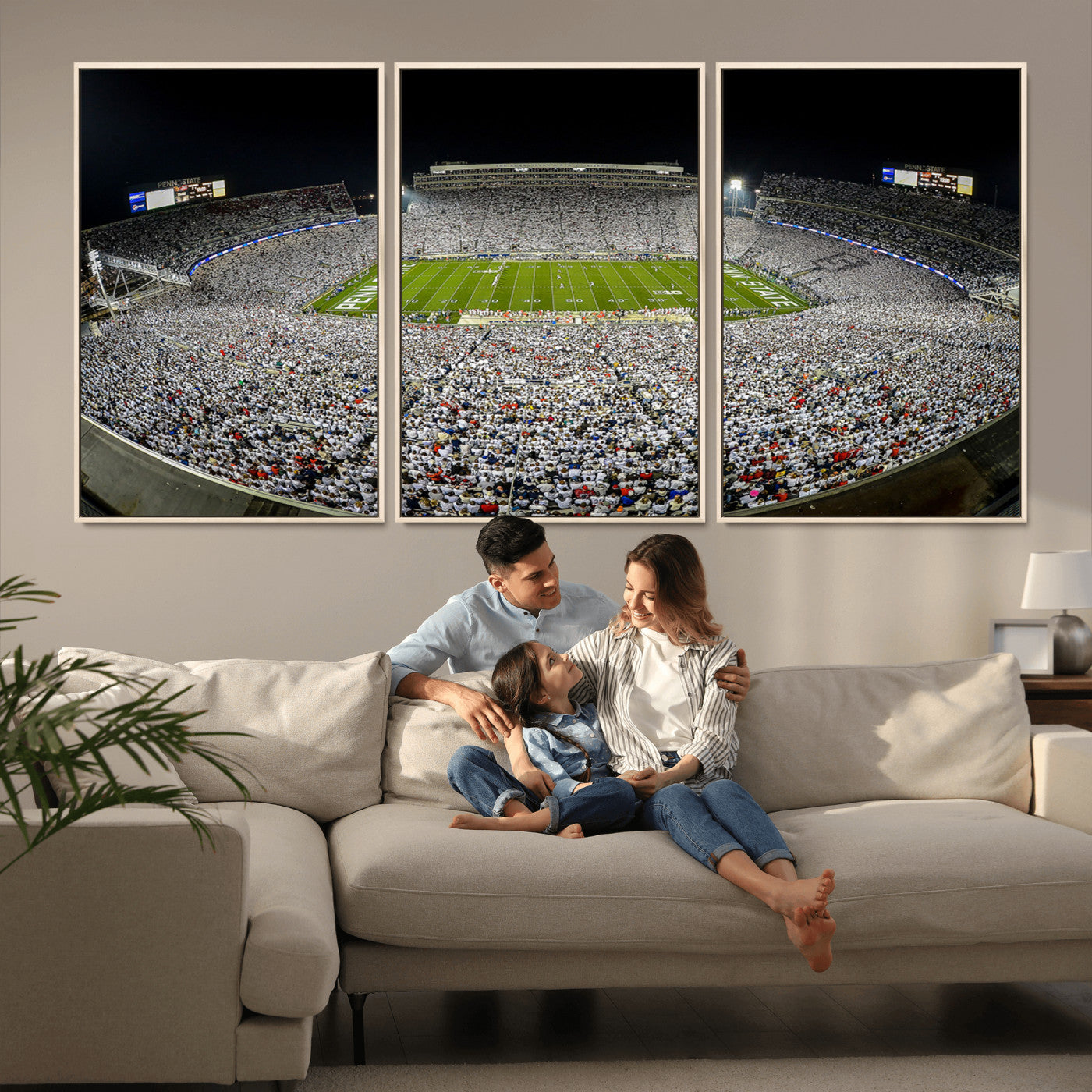 MGV-FC-60X30-3P - Beaver Stadium Night Game Triple Canvas Wall Art - Penn State Nittany Lions Football Match