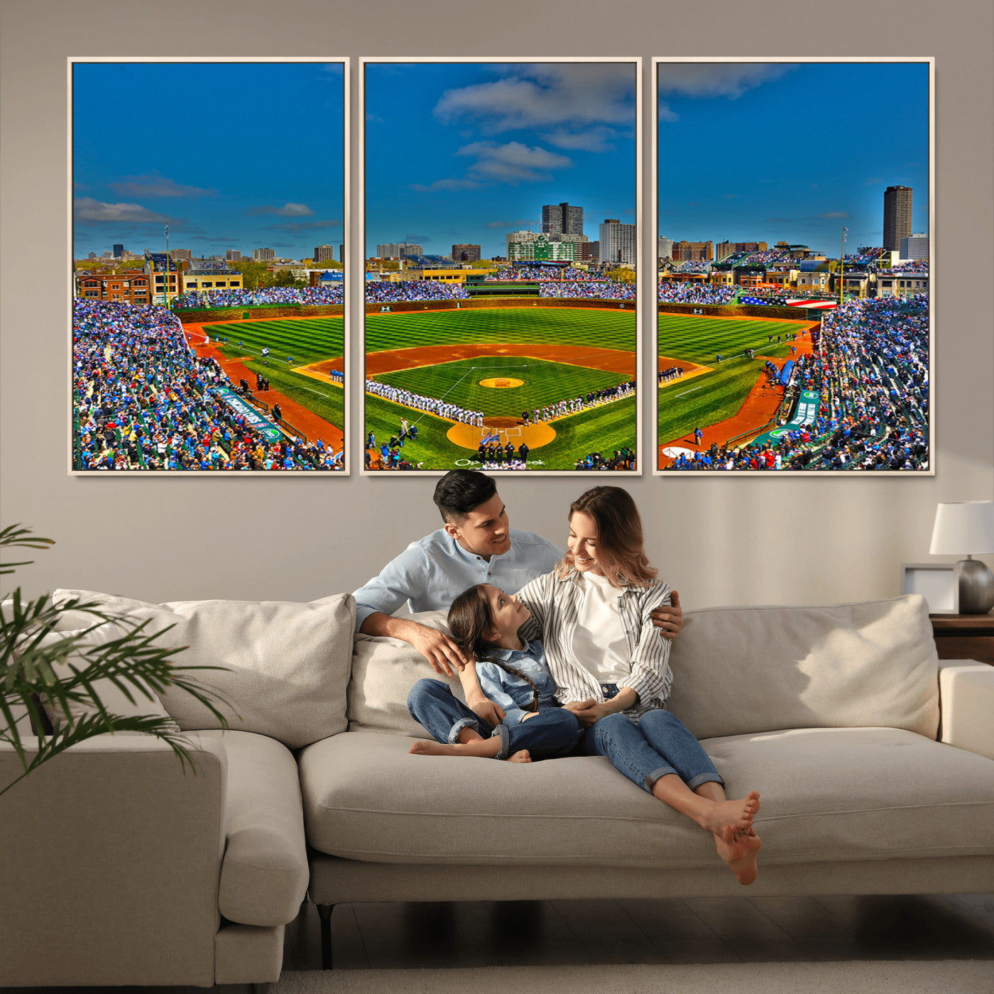 MGV-FC-60X30-3P - Wrigley Field Chicago Cubs Canvas Wall Art - Iconic Baseball Stadium Print for Sports Lovers - Ready