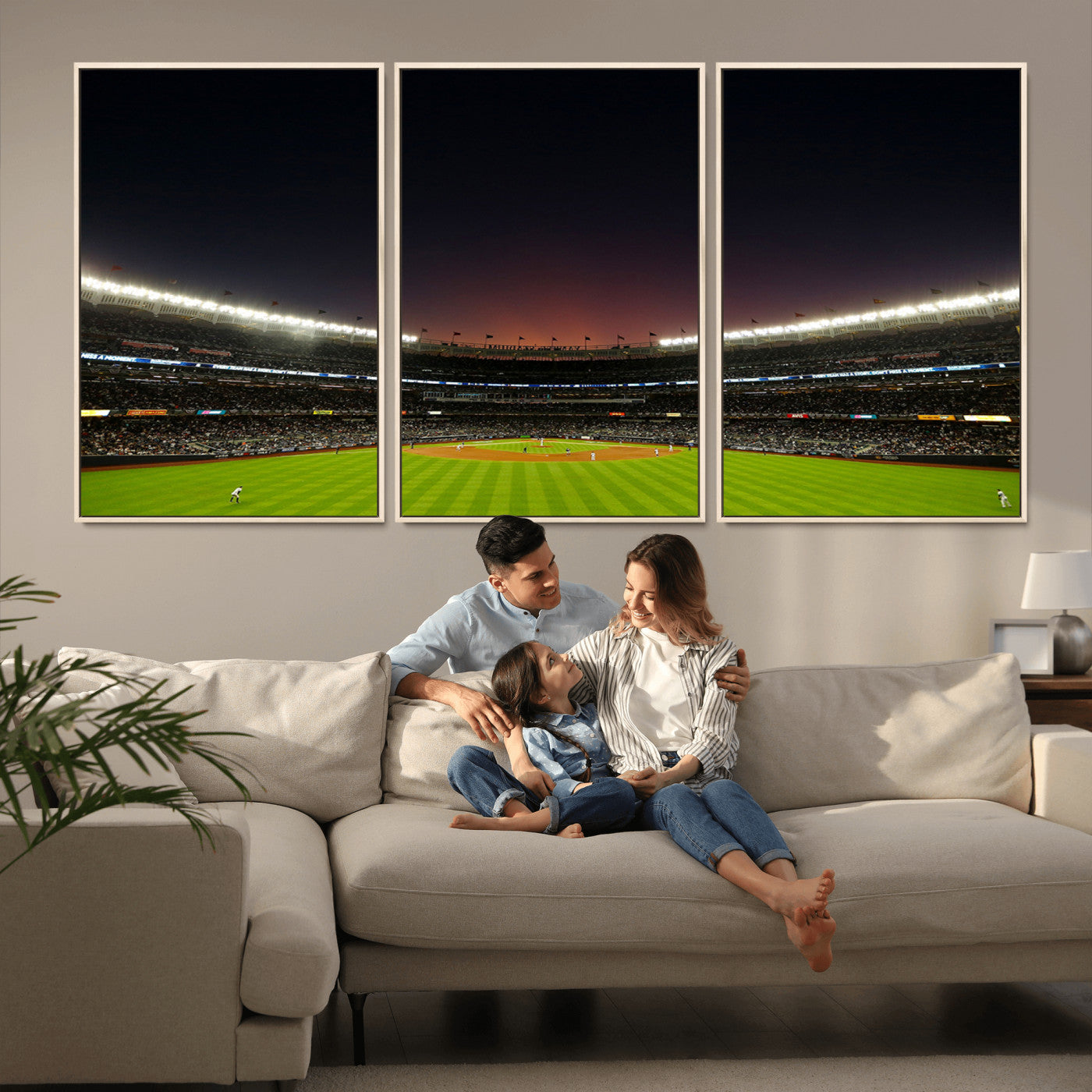 MGV-FC-60X30-3P - Yankee Stadium Night Game Triple Canvas, Yankee Stadium Canvas Wall Art - New York Yankees MLB Match