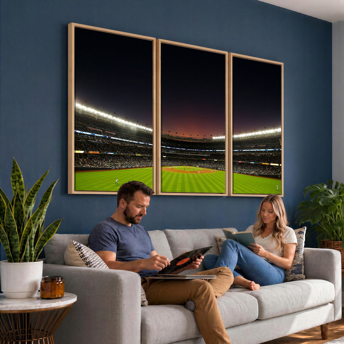 59138-MGV-CV-36X24 - Yankee Stadium Night Game Triple Canvas, New York Yankees Stadium Wall Art