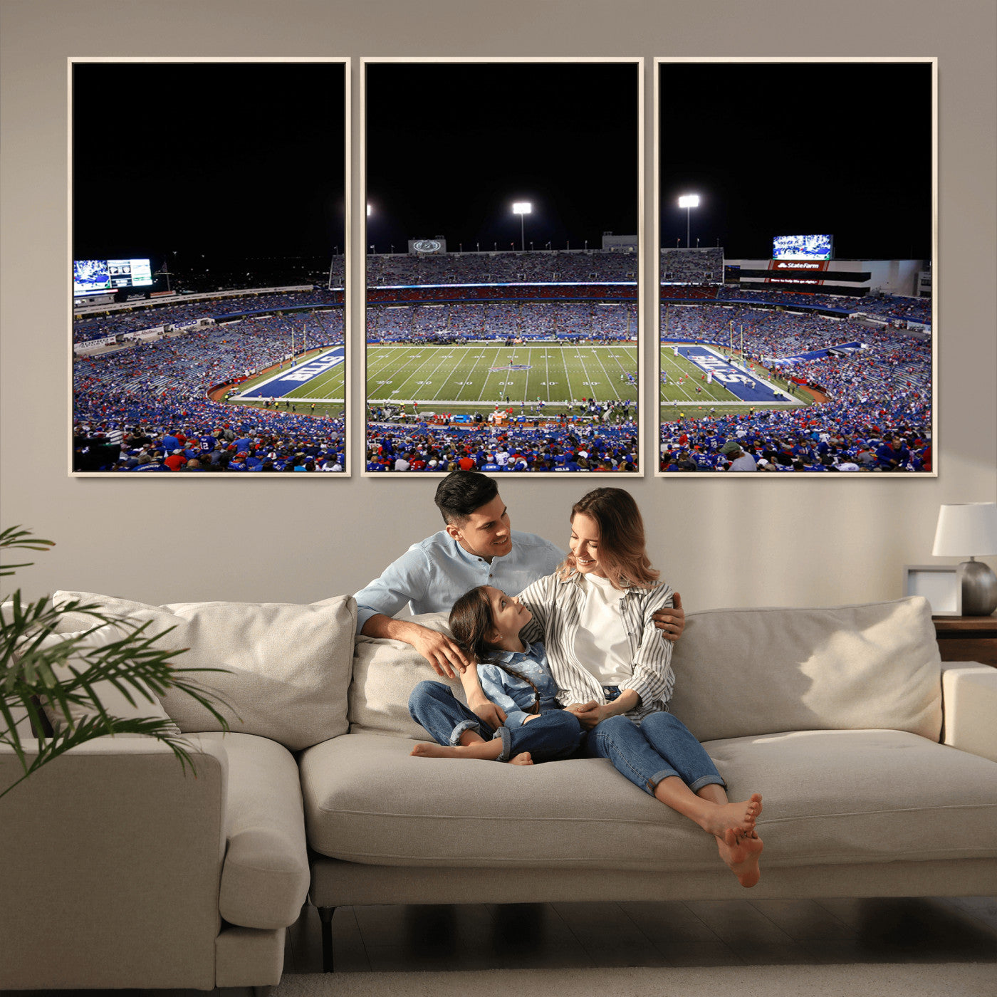 MGV-FC-60X30-3P - Buffalo Bills Wall Art - Buffalo Bills Stadium Canvas Print, Perfect Sports Decor for Living Rooms,