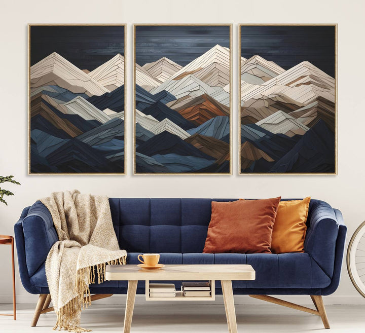 Wood Mountain Range Wall Art - Ready to Hang 3-Piece Set for Modern Rustic Decor, Abstract Wooden Design for Living Rooms Offices