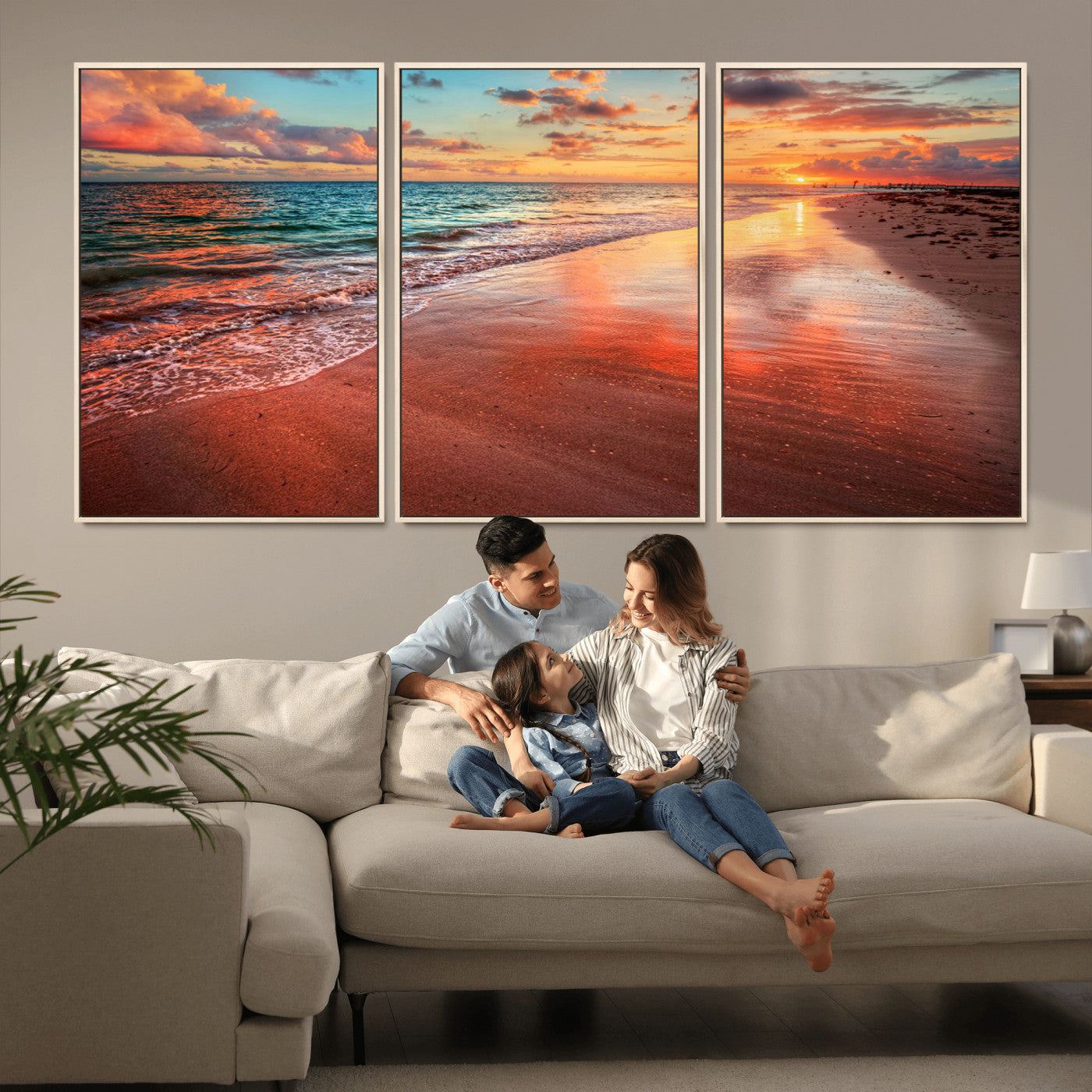 MGV-FC-60X30-3P - Sunset Beach Wall Art | Ocean Canvas Print | Coastal Wall Art | Tranquil Sunset Canvas Print