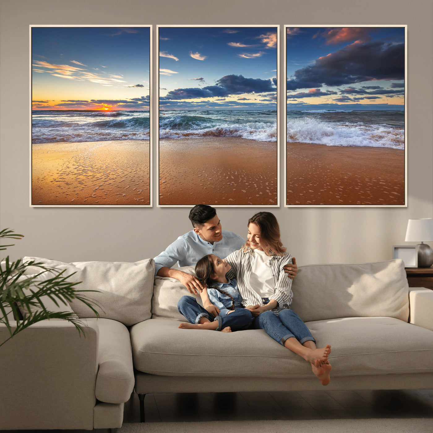 MGV-FC-60X30-3P - Beach Canvas Wall Art - Coastal Seascape Print for Living Room or Bedroom, Ocean Waves on Sand,
