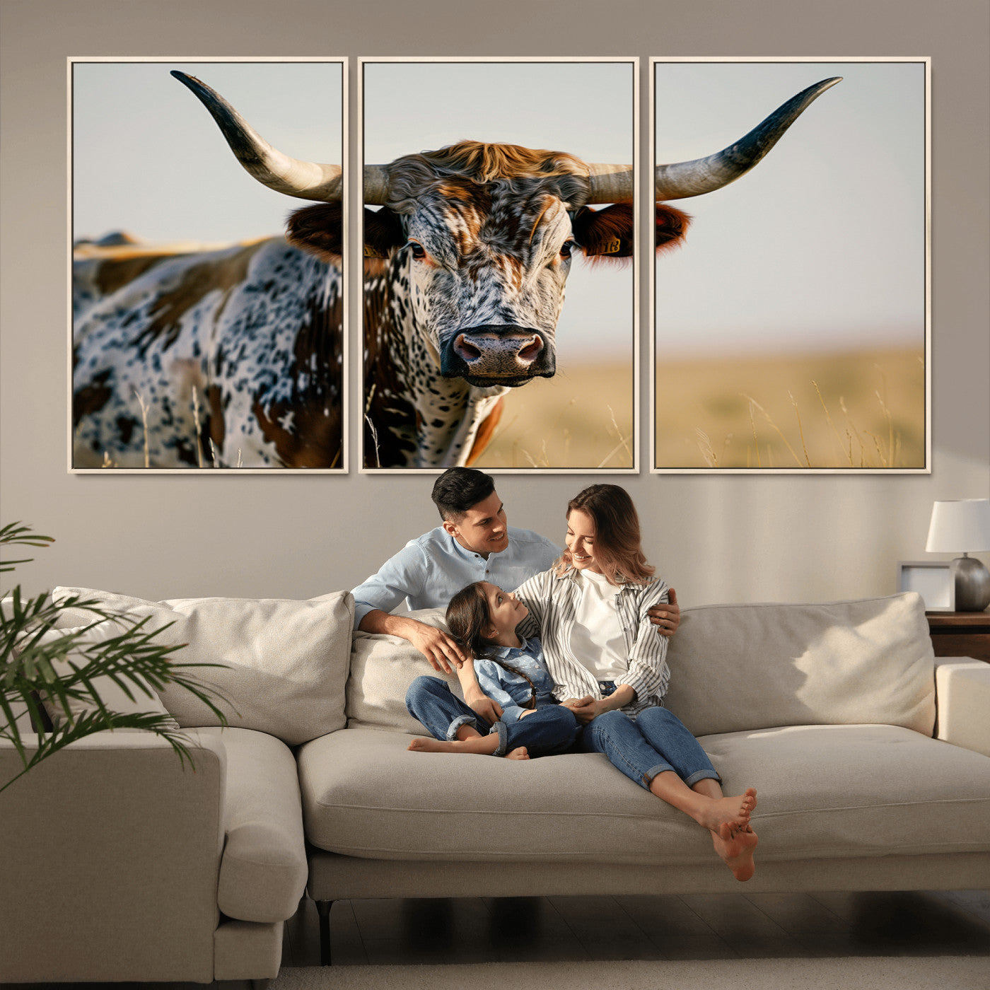 MGV-FC-60X30-3P - Texas Bull Longhorn Wall Art Canvas Print for Farm House Wall Decor, Farmhouse Wall Art Print